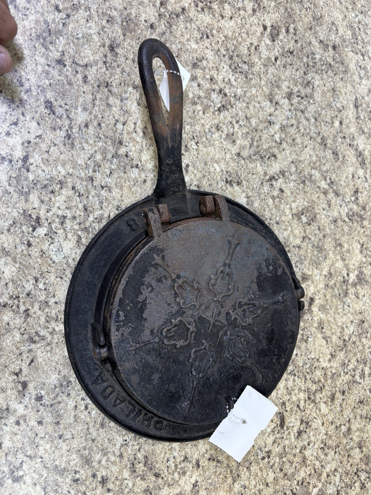 Antique A & J Cox 7,8 Cast Iron Flipover Waffle Iron Circa 1800\'s