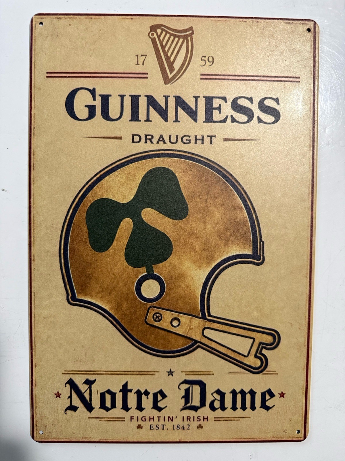 Guinness Beer Notre Dame Football Sign Fighting Irish Retro Upside Down Shamrock