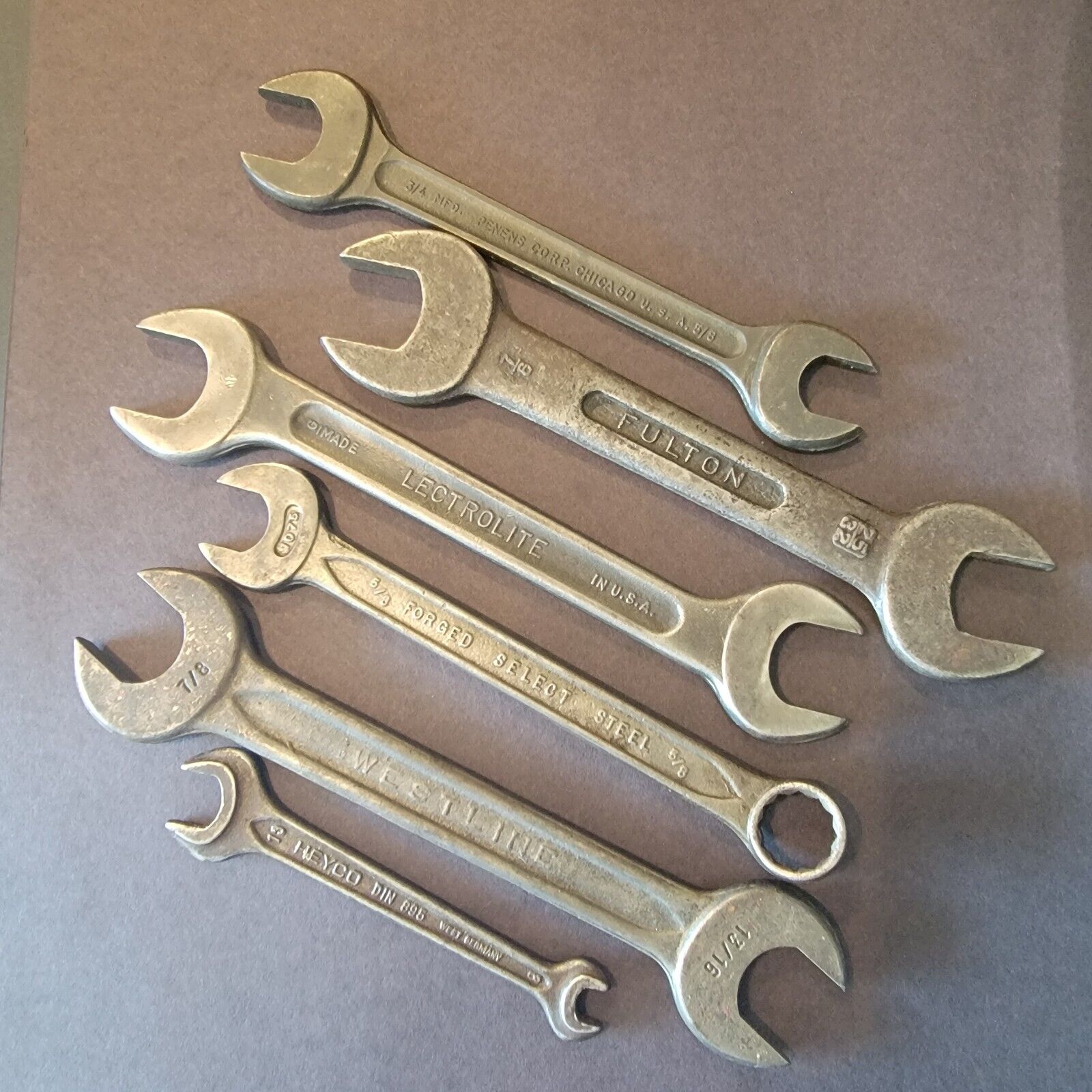 Vintage Variety of 6 Open-Ended Wrenches In A Variety Of Makes Cat#JK