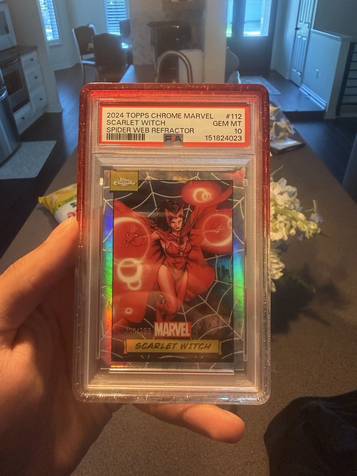 2024 Topps Chrome Marvel Spider Web Refractor #112 Scarlet Witch 290/399 PSA 10