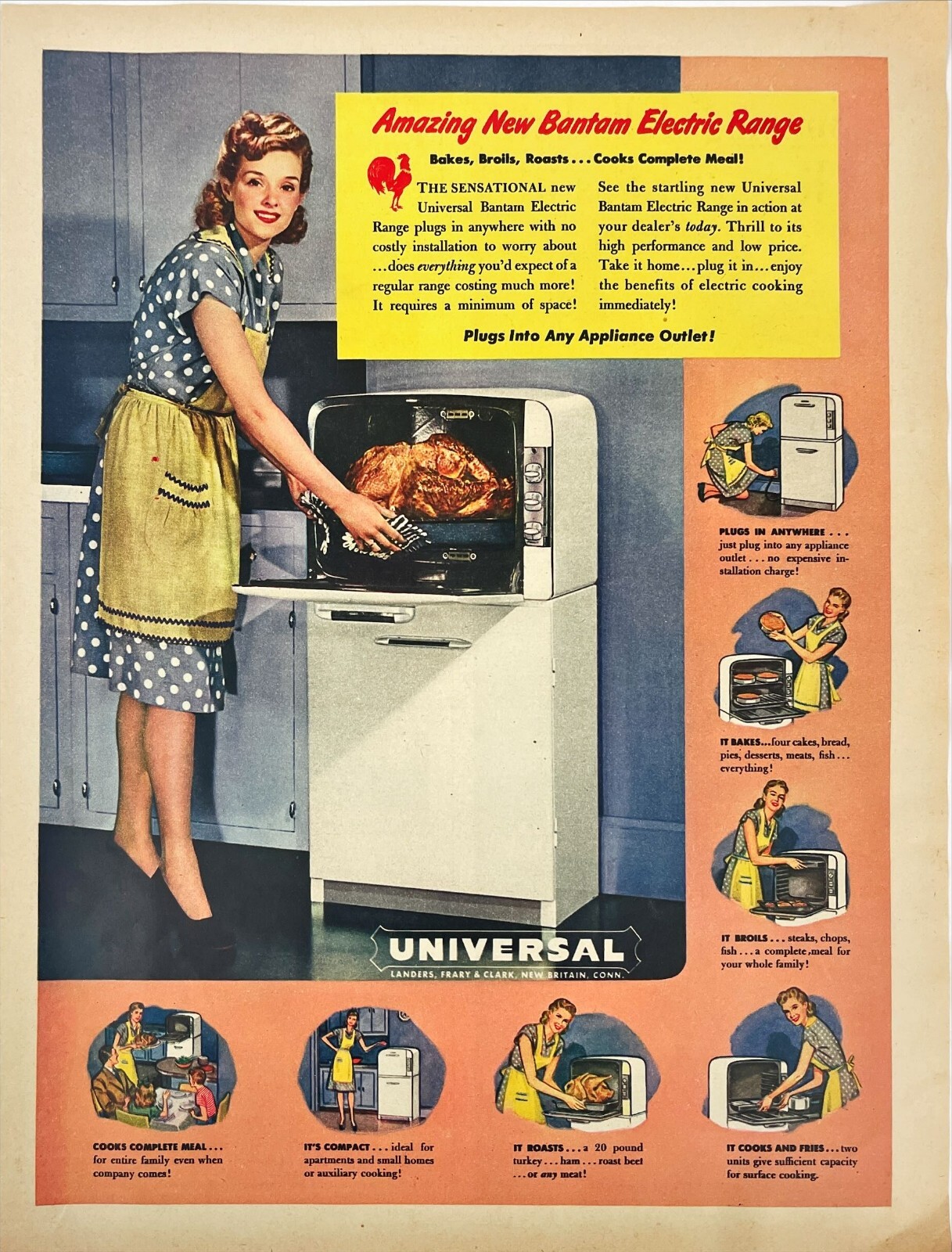 Universal Bantam Electric Range Retro Kitchen MCM Vtg Print Ad Magazine 1948