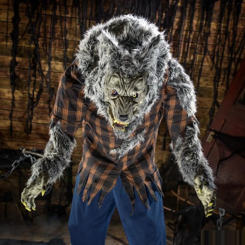 Animated Hulking Werewolf Halloween Animatronic Prop LCD Eyes Seasonal Visions