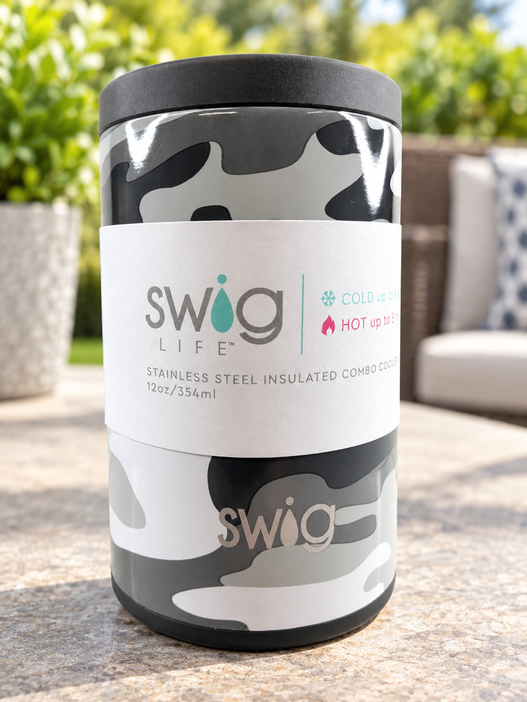 Swig Life Can Cooler 12oz Insulated Stainless Steel Black Gray White Camo Beer Swig Life Can Cooler 12oz Insulated Stainless Steel Black Gray White Camo Beer