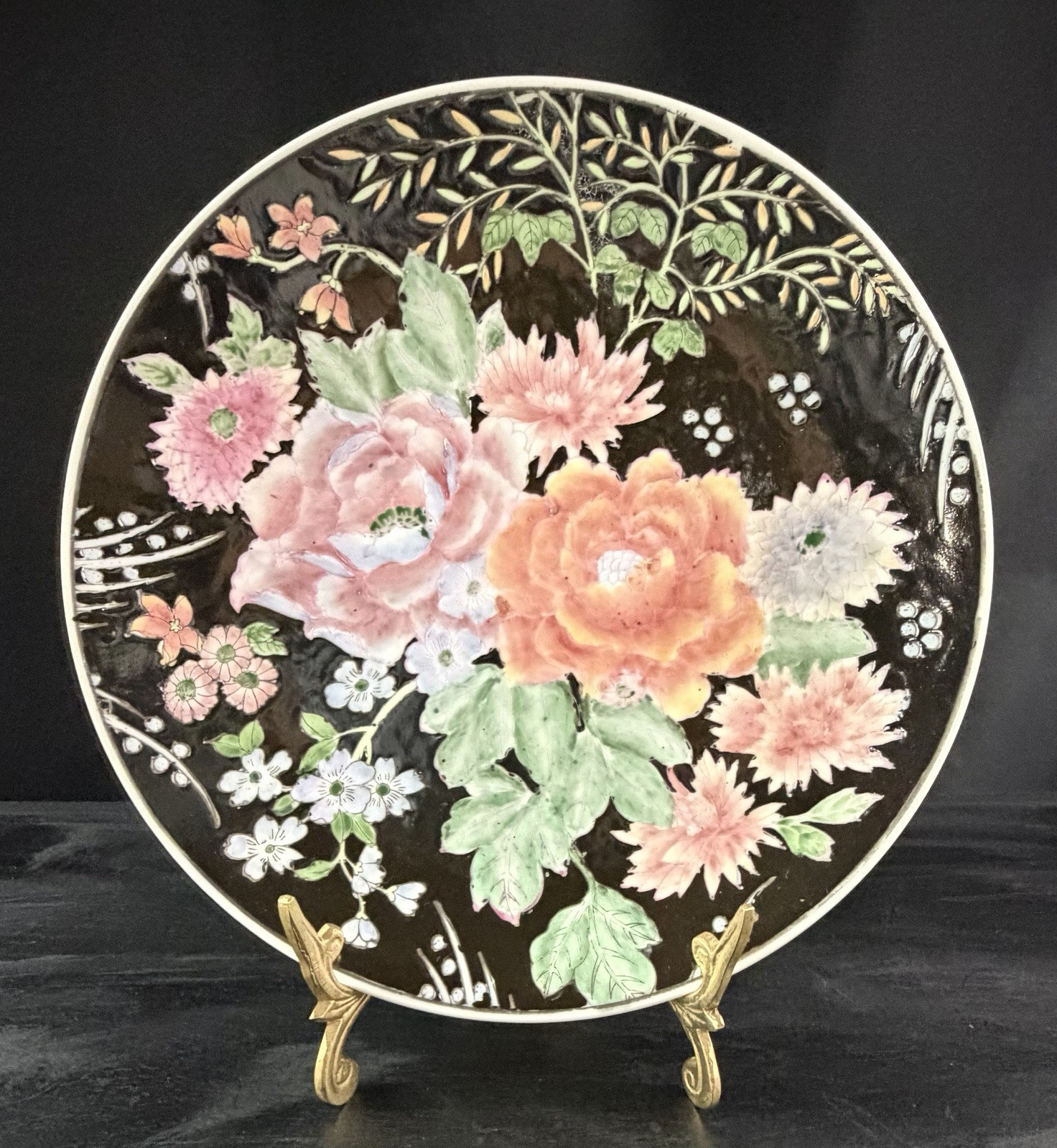 Vintage HFP Macau Hand Painted Floral Porcelain Plate 10\