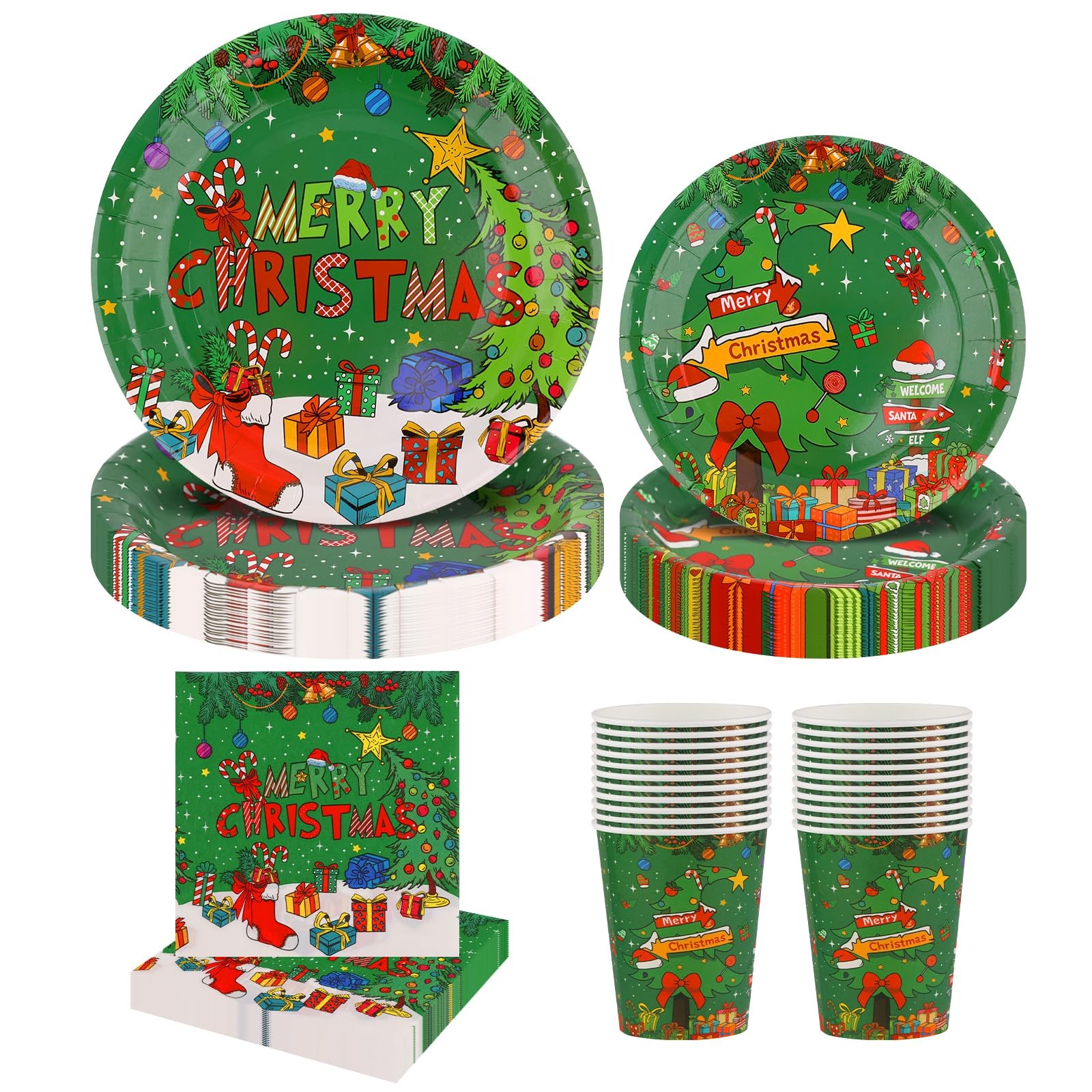 GRINCH Christmas Party Supplies Set for 24 Paper Plates,GREEN MONSTER WHOVILLE
