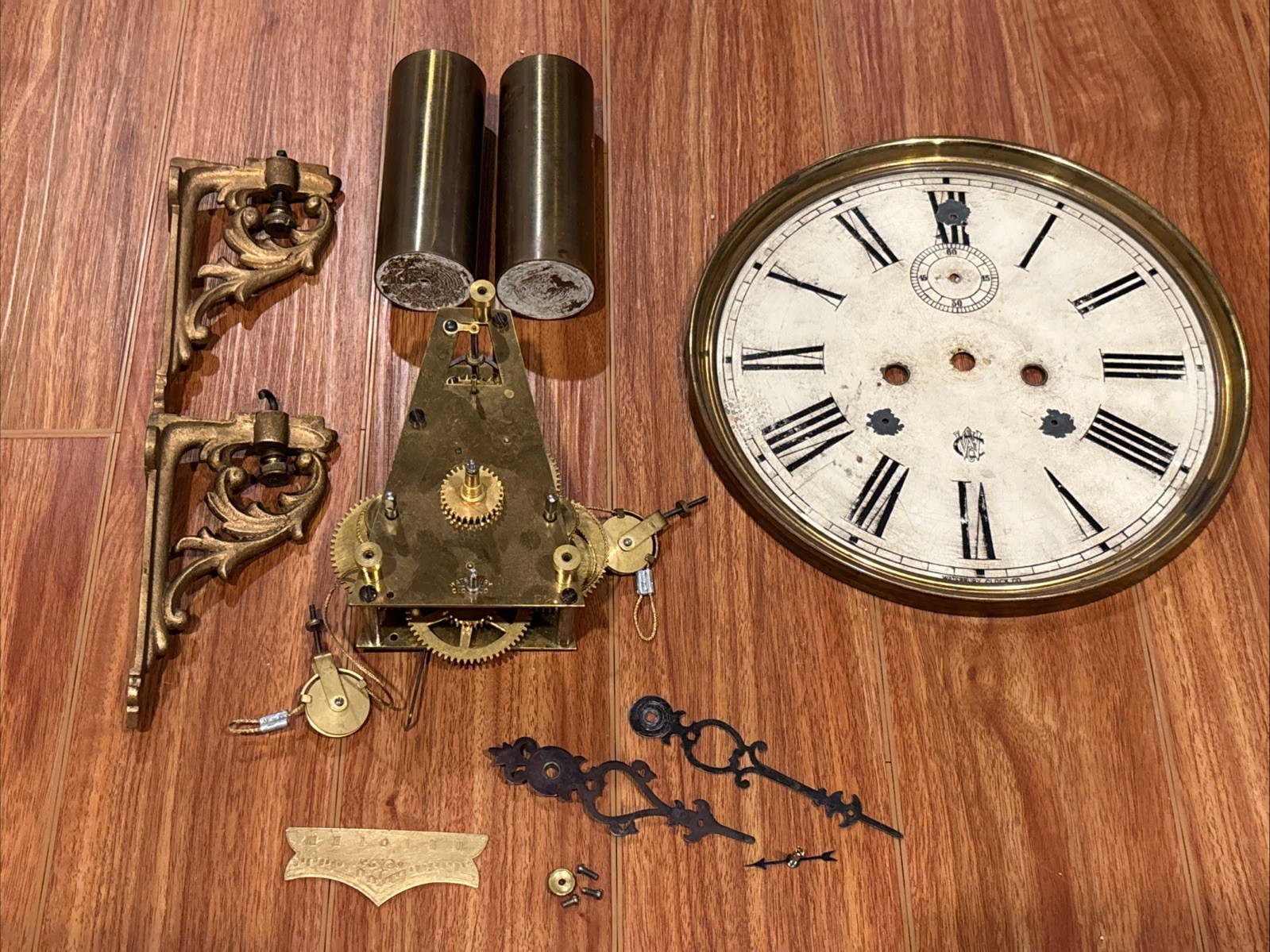 Waterbury Weight Driven Regulator Clock Movement, Dial, Hands, And Bracket Waterbury Weight Driven Regulator Clock Movement, Dial, Hands, And Bracket