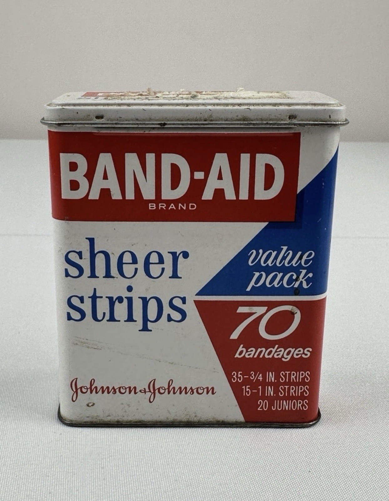 Vintage Empty Band-Aid Tin Metal Hinged Box Johnson & Johnson Sheer Strips