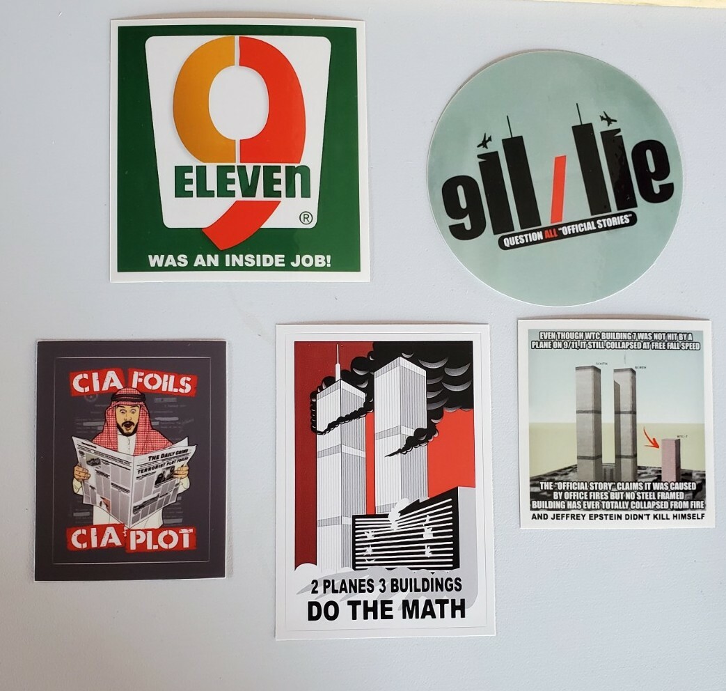 9-11 Truth Stickers 5 pack Alex Jones Jason Bermas WAKE UP PEOPLE Deep State CIA