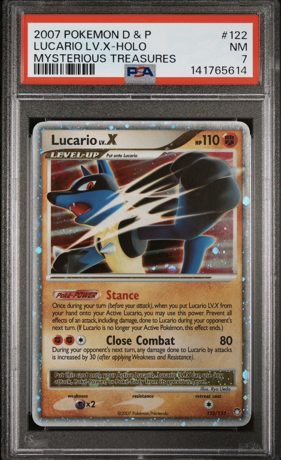 Lucario LV.X 122/123 Ultra Rare Holo-2007 D&P Pokémon Mysterious Treasures-PSA 7