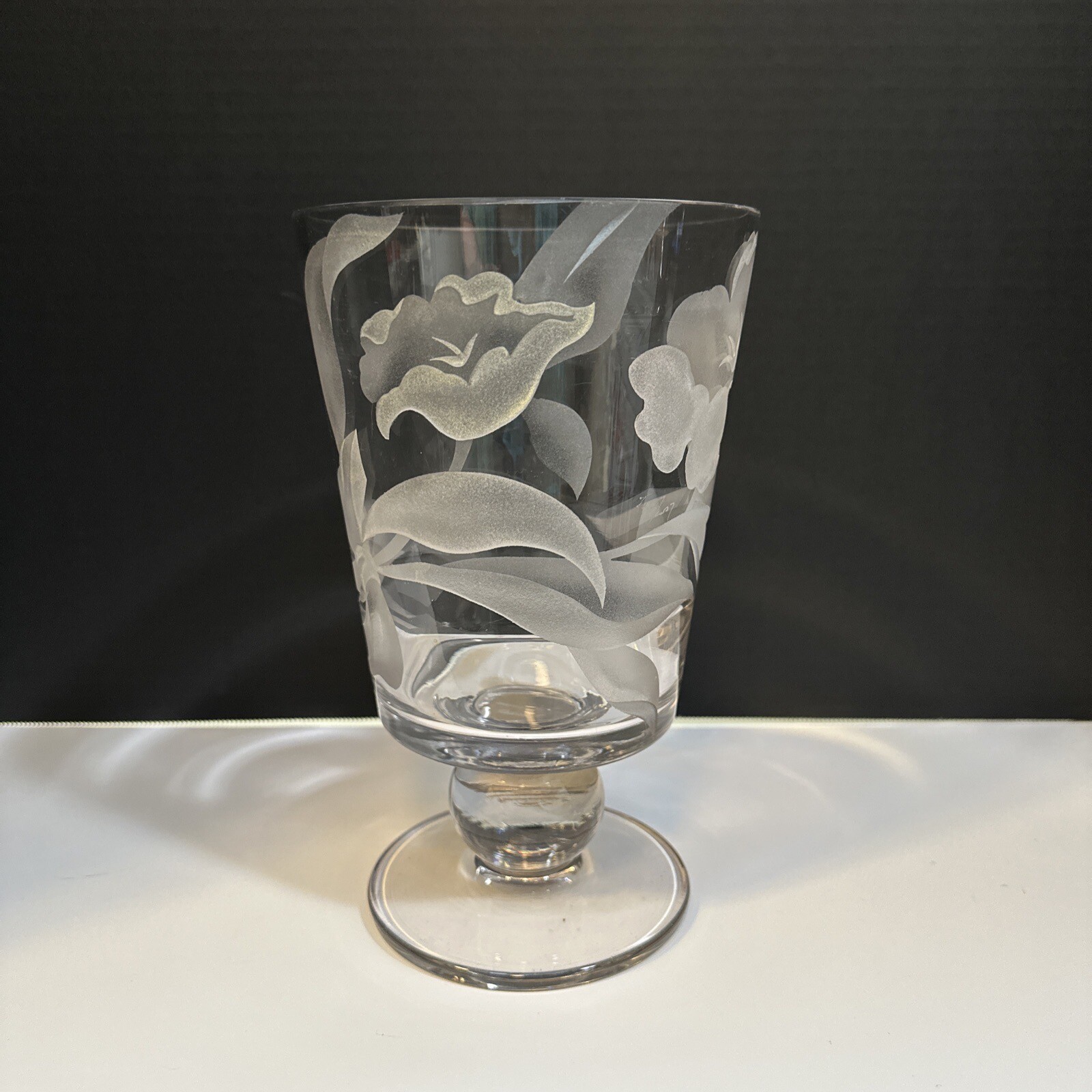 Vintage Franz Grosz Floral Etched Glass Vase 9” Signed Vintage Franz Grosz Floral Etched Glass Vase 9” Signed