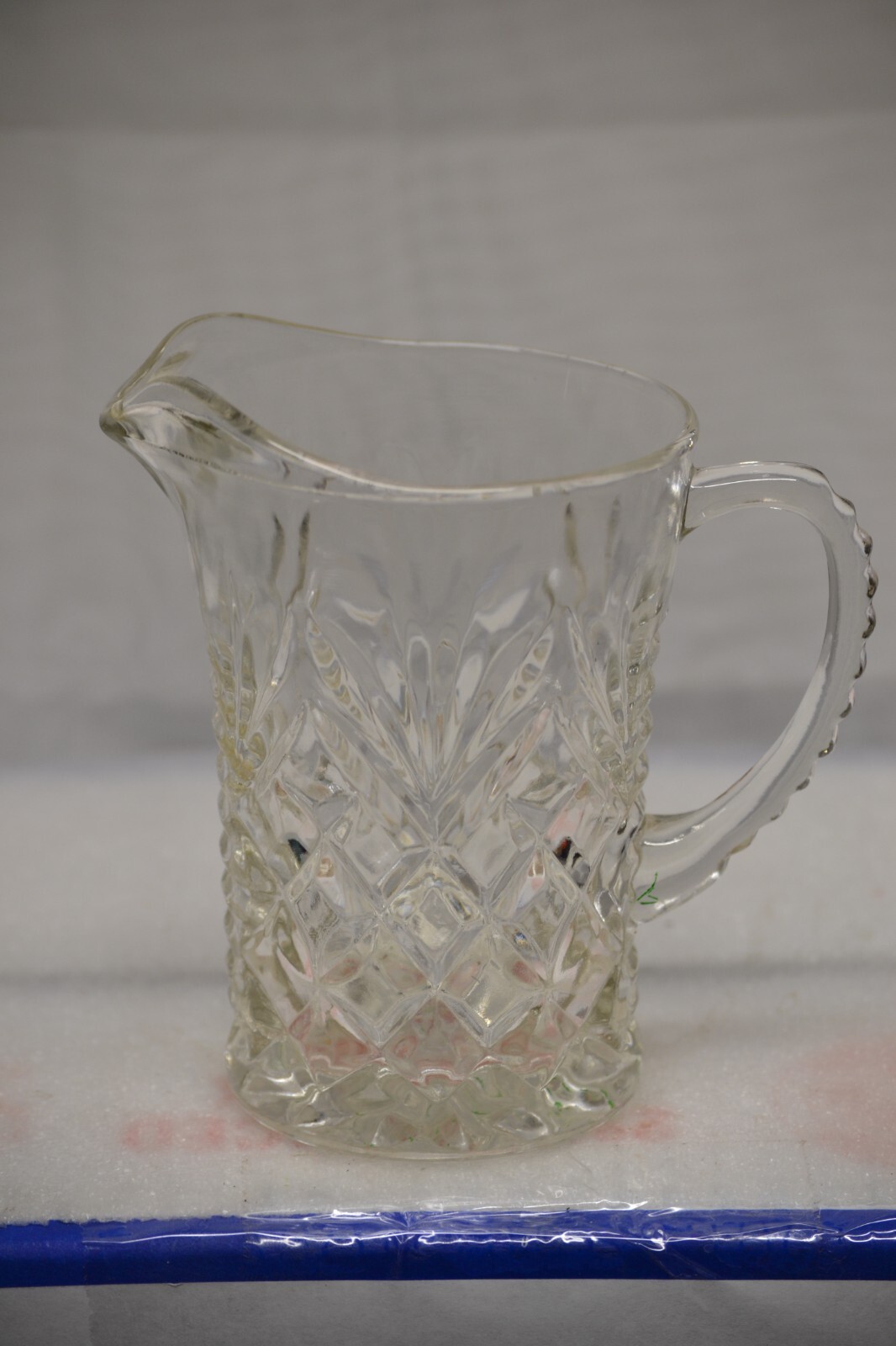 VINTAGE CLEAR CUT GLASS PITCHER WITH UCE BLOCK 5\