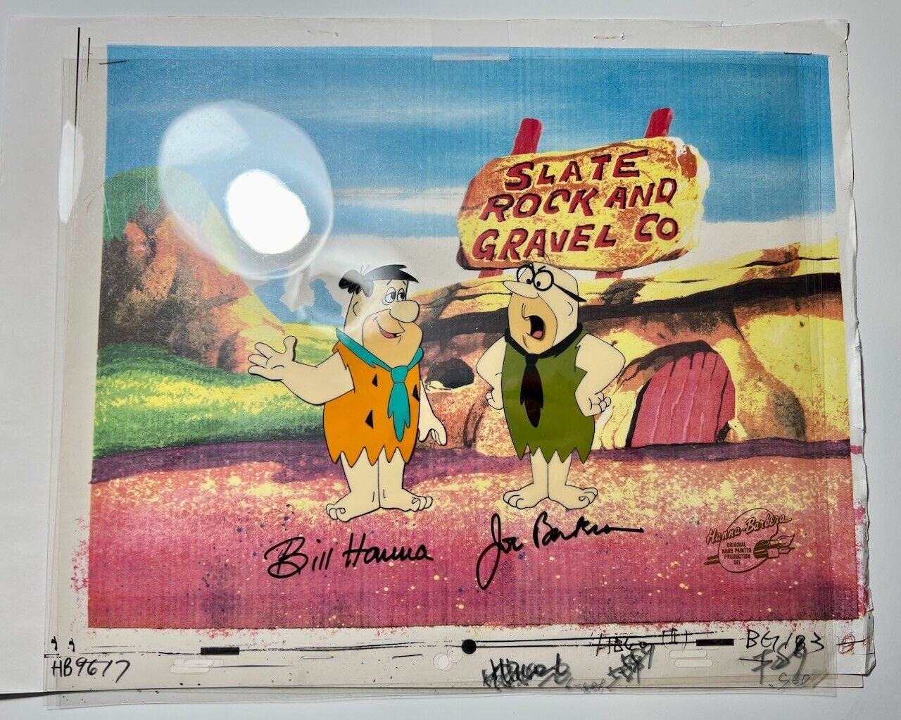 Flintstones Cartoon Hanna-Barbera Signed Production Cel Fred Slate Rock Gravel