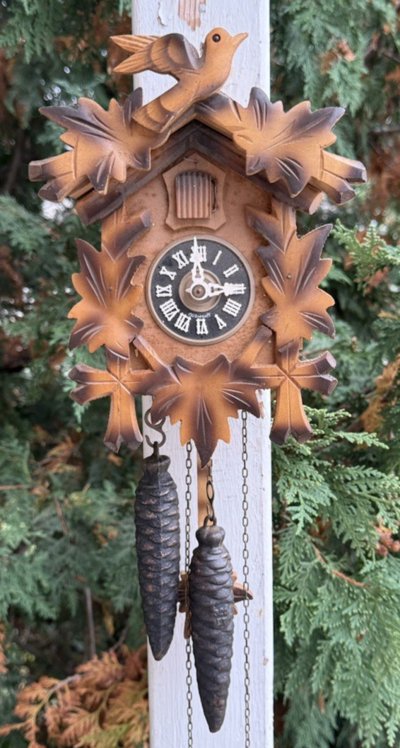 Vintage Mini West German Cuckoo Wall Clock - RUNS GOOD - SEE VIDEO