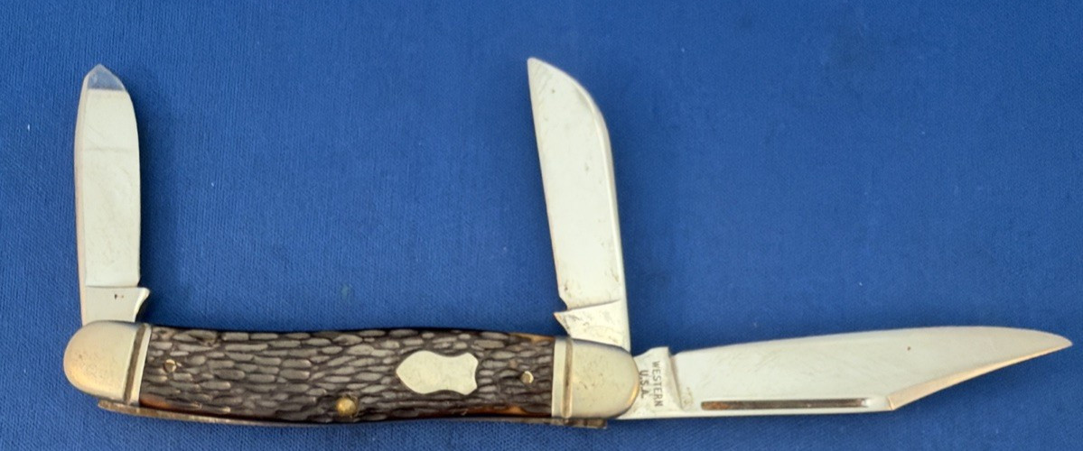 Vintage Western S-742 Stockman Stainless 3 Blade Folding Pocket Knife USA