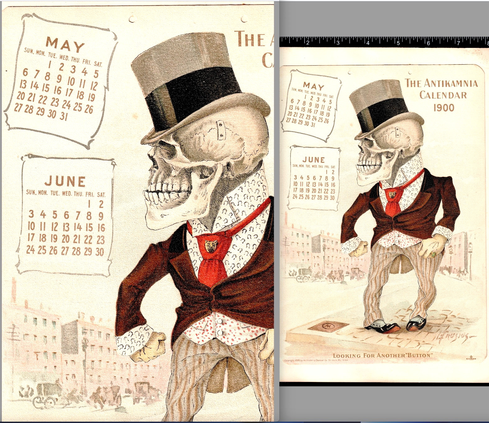 Antique 126+ yr old Antikamnia 1900 Thug Dude Calendar Pg. Skeleton Card SR.M.At Antique 126+ yr old Antikamnia 1900 Thug Dude Calendar Pg. Skeleton Card SR.M.At