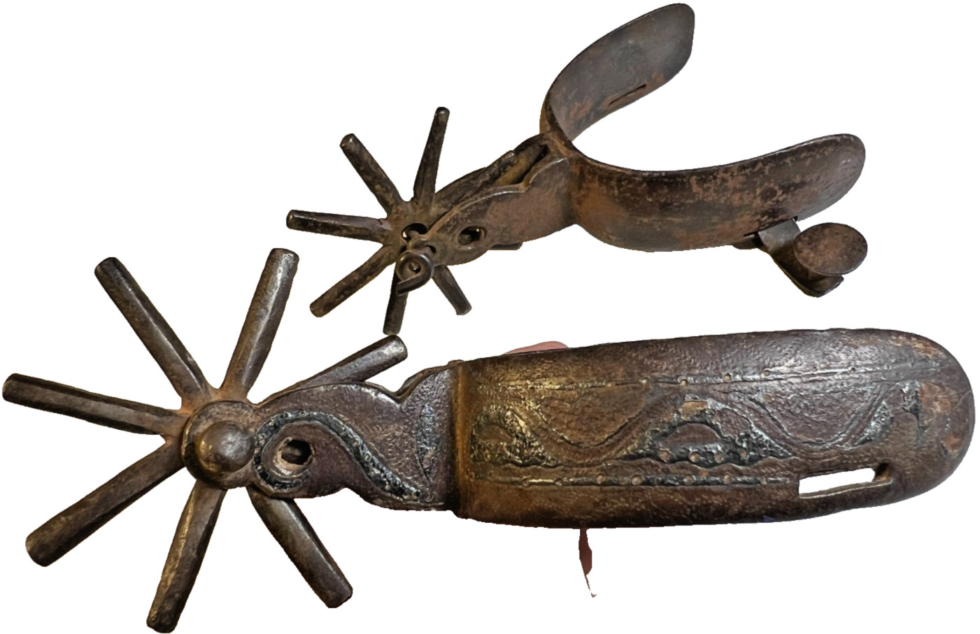 C. 1860-1885 Antique Hand Forged Cowboy Spurs Married Pair Western Vaquero Iron
