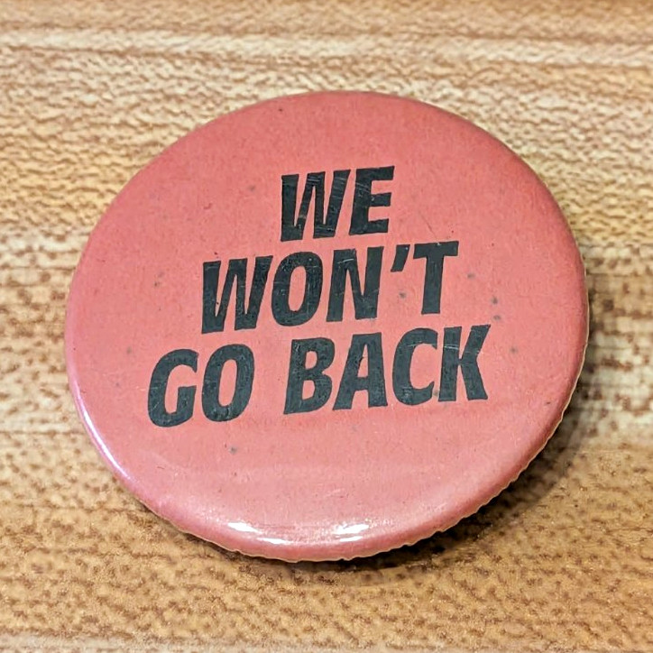 Vintage We Won\'t Go Back Pinback Button Civil Rights Protest Political Pin