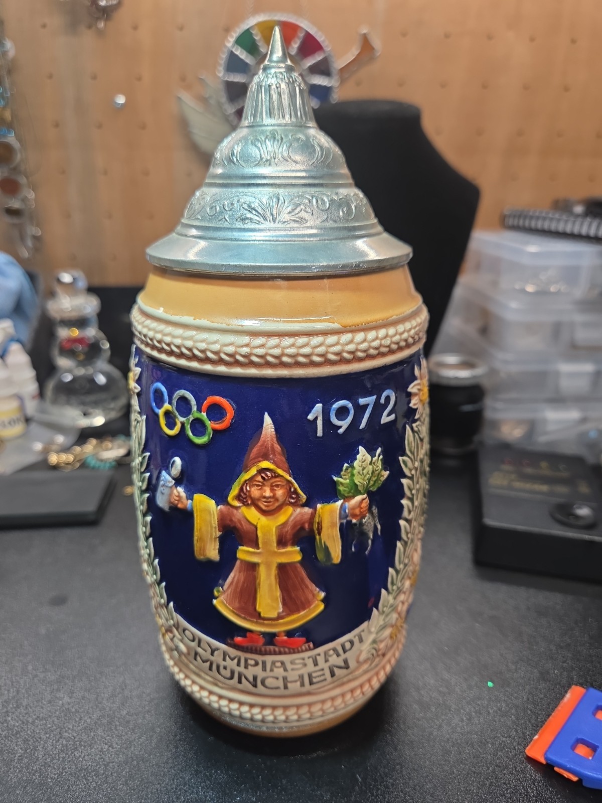 Vintage 1972 Munich Olympics Beer Stein “Olympiastadt Munchen” with Lid Preowned