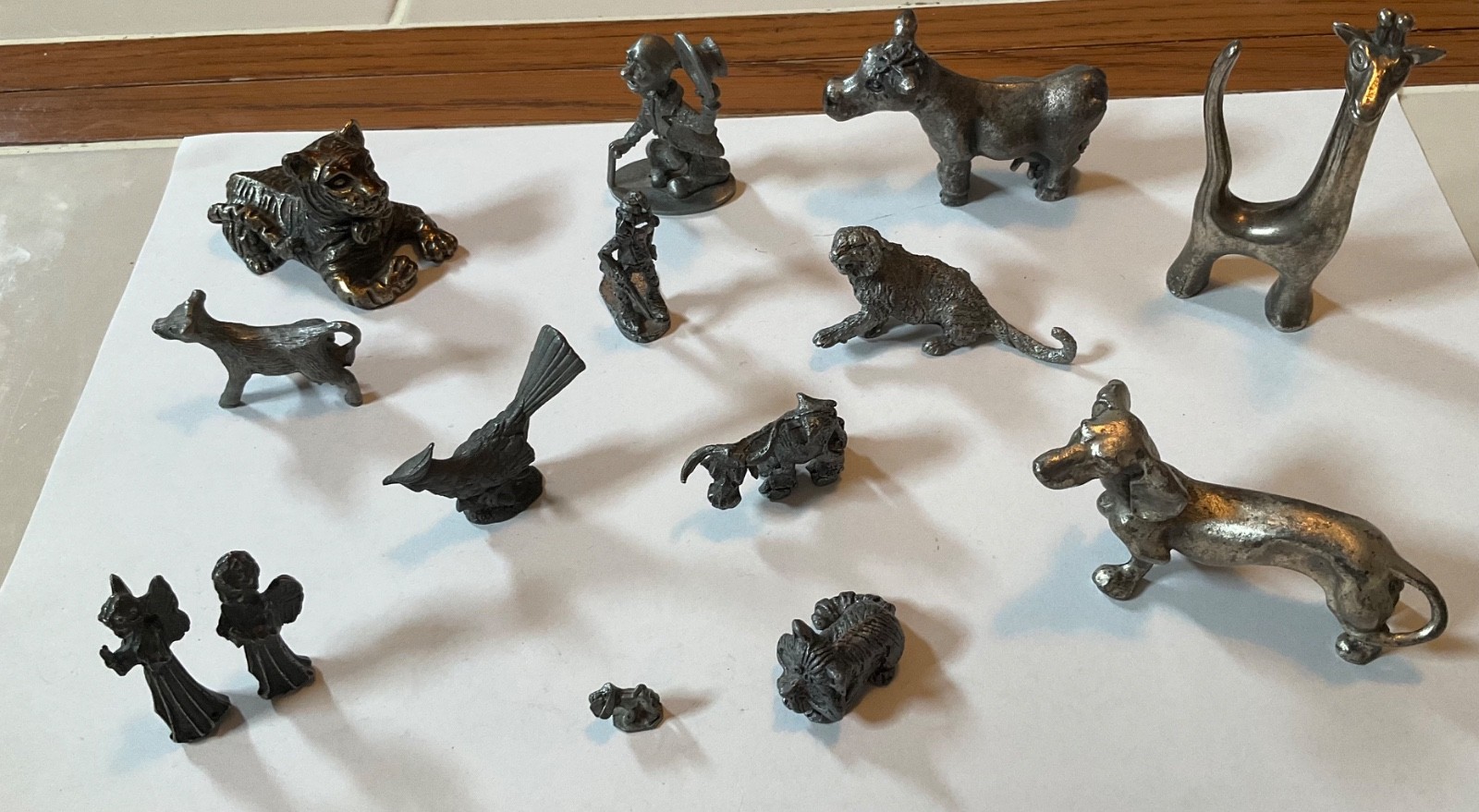 LOT(14 pcs) vintage pewter figurines. Cows, clowns, angels, bird, tiger, dogs
