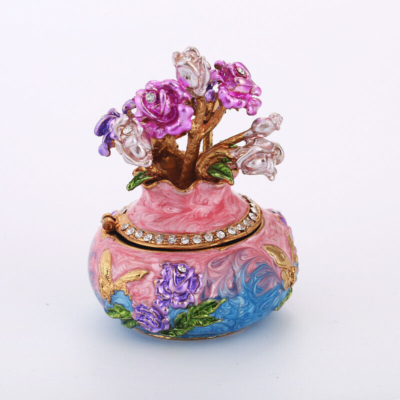 Enamel hand-painted rose statue jewelry box