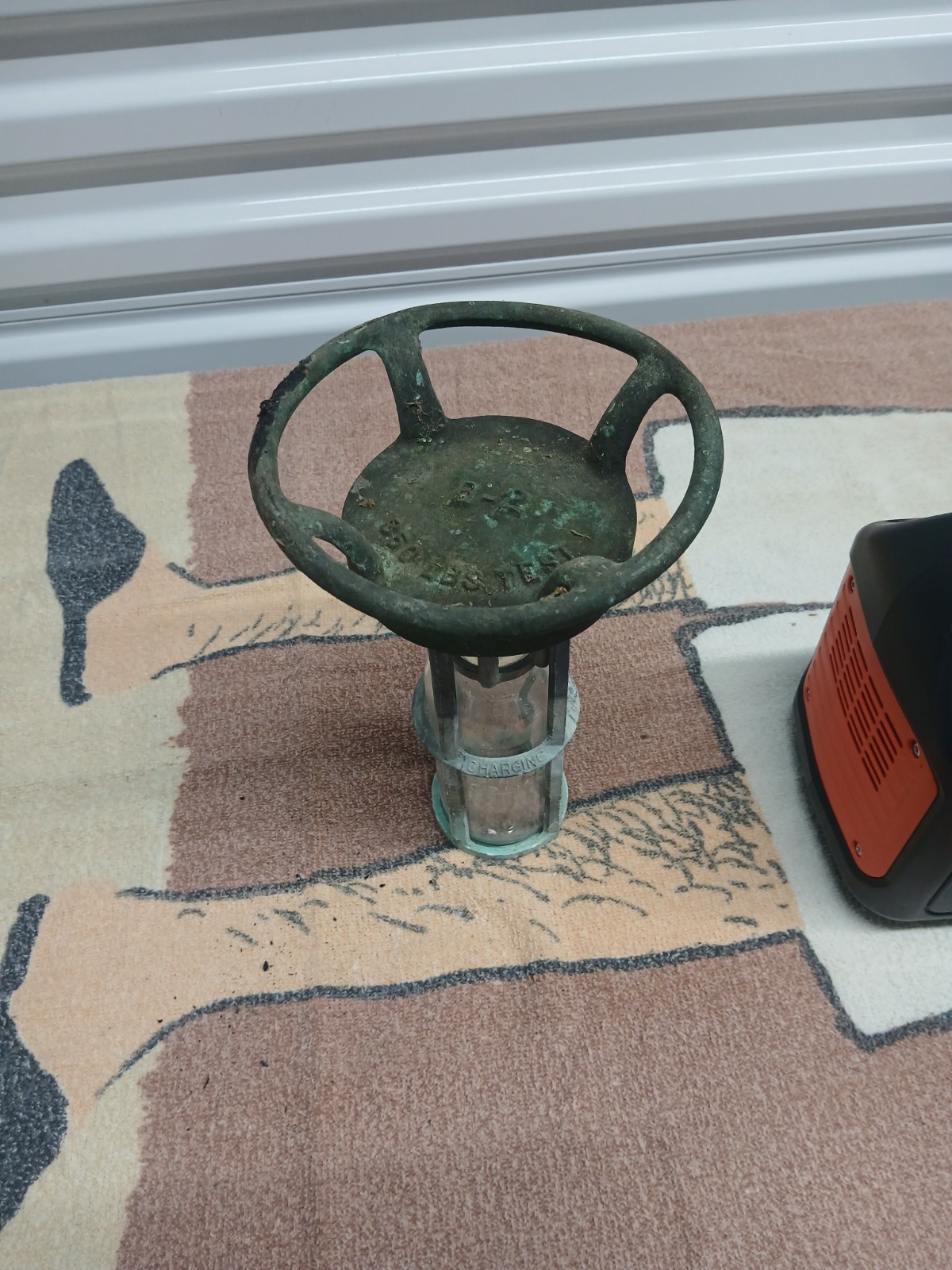 Antique Nov 1901 Fema Fire Extinguisher Charging Bottle And Cradle Brass Or...