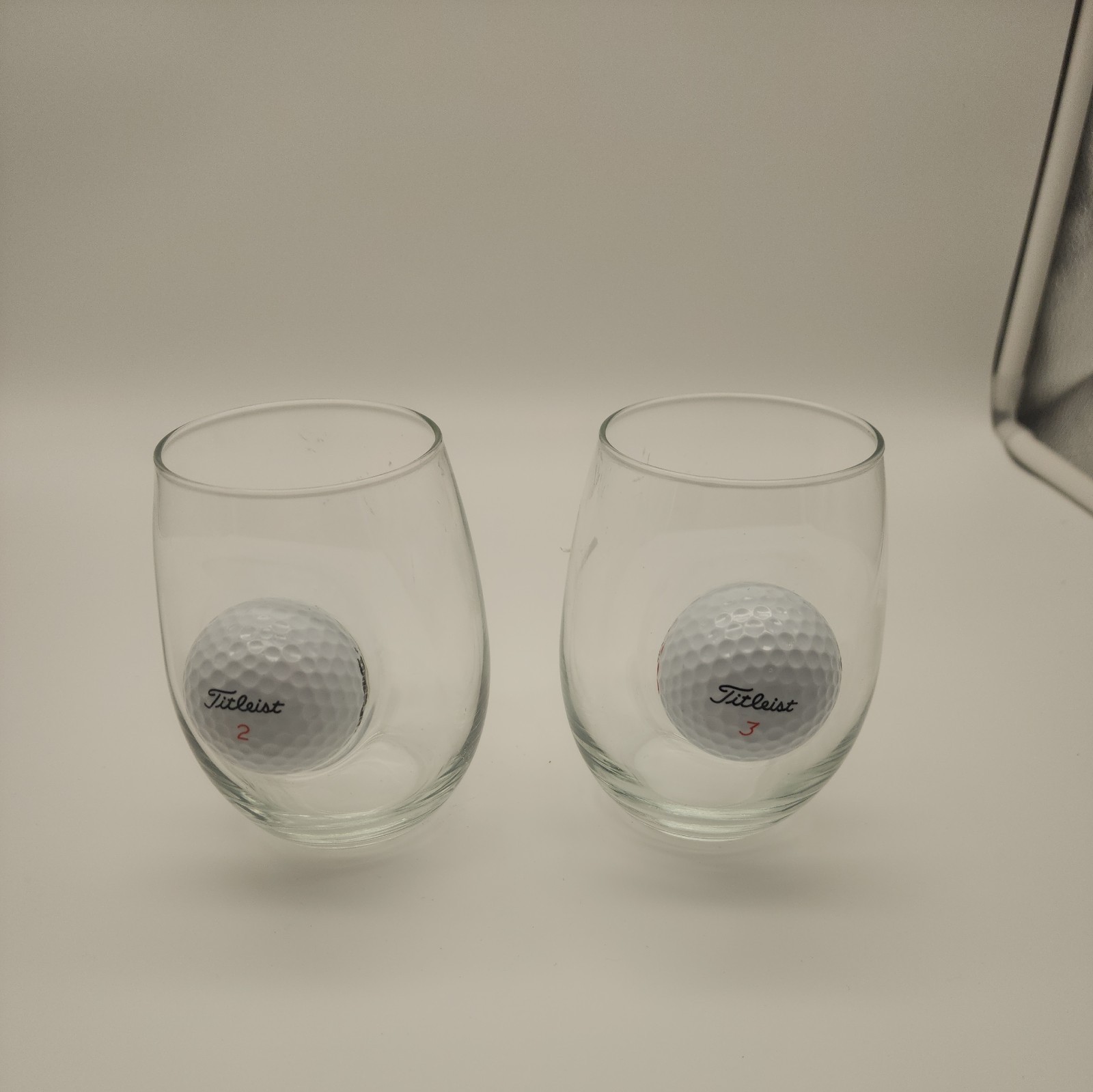 Two Benshot 11 OZ Rocks Glass Titleist 2 & 3 Golf Balls Handmade Etched Wimmer