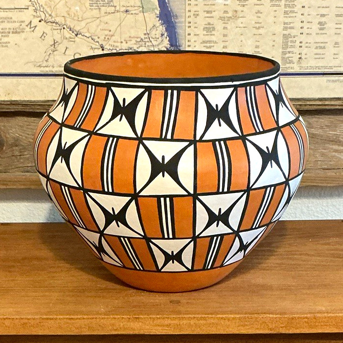 L Joe Original Signed Large Acoma Pottery With Beautiful Butterly Motif