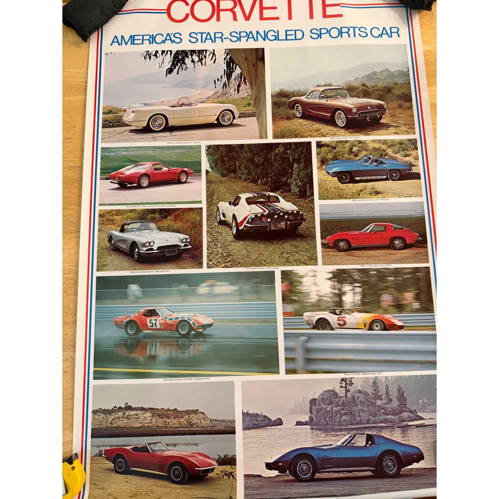 Vintage 1975 Corvette Star Spangled Sports Car Poster Man Cave Garage 25x38