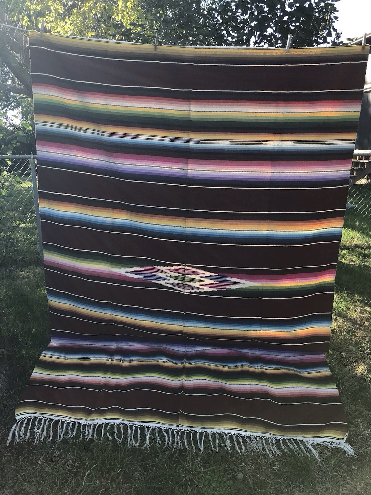 Vtg Mexican Saltillo Sarape Wool MINT Condition Incredible Colors 63” X 91”