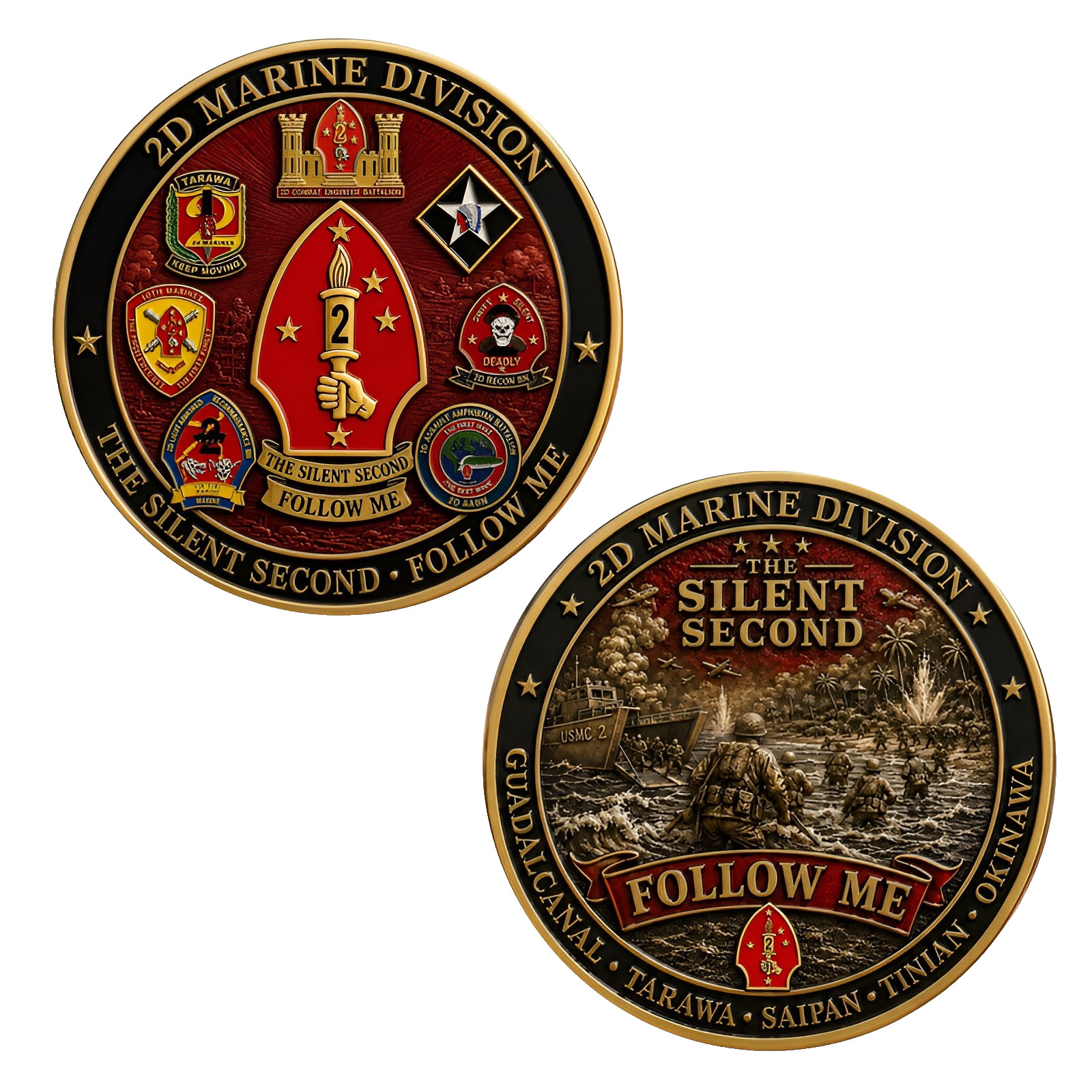 USMC 2d Marine Division Follow Me Silent Second WWII Battle Challenge Coin USMC 2d Marine Division Follow Me Silent Second WWII Battle Challenge Coin