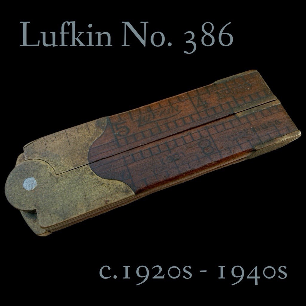 ANTIQUE LUFKIN No. 386 FOLDING CALIPER RULER 12” WOOD & BRASS USA — c. 1920-1940