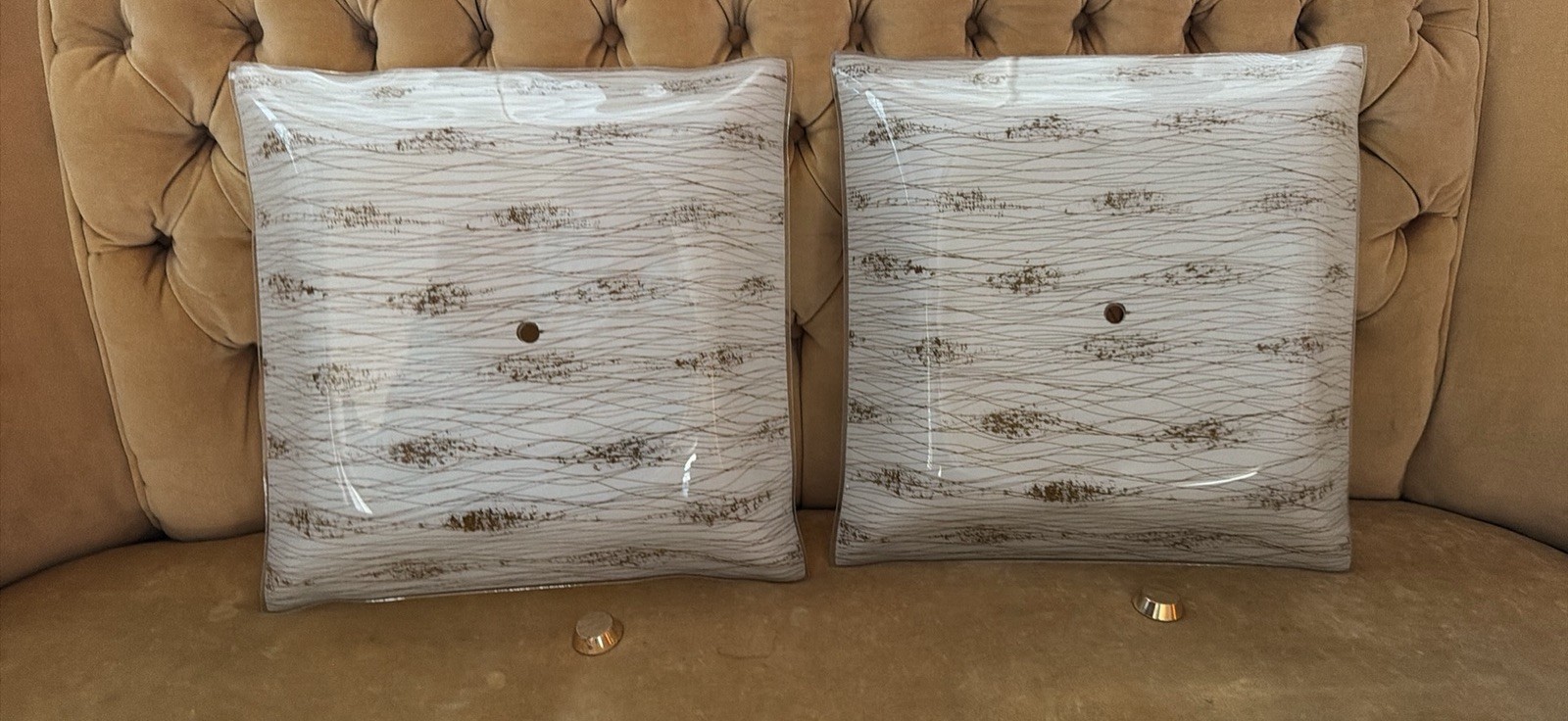 Set of 2 1960’s MCM Glass Ceiling Light Covers Gold textured Glass 13.5” Square Set of 2 1960’s MCM Glass Ceiling Light Covers Gold textured Glass 13.5” Square