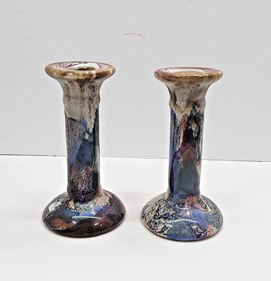 Vintage Hermitage Pottery Stoneware Candlestick Holders Pair 6