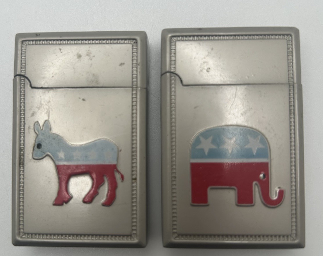 Amico Democrat Donkey Republican Elephant Butane Lighter Pair 2004 Working