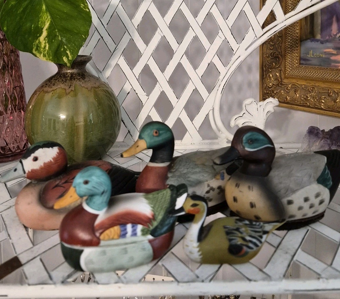 Lot Of 5 Vintage Hand Painted Mallard Duck Decoy Decor Figurines