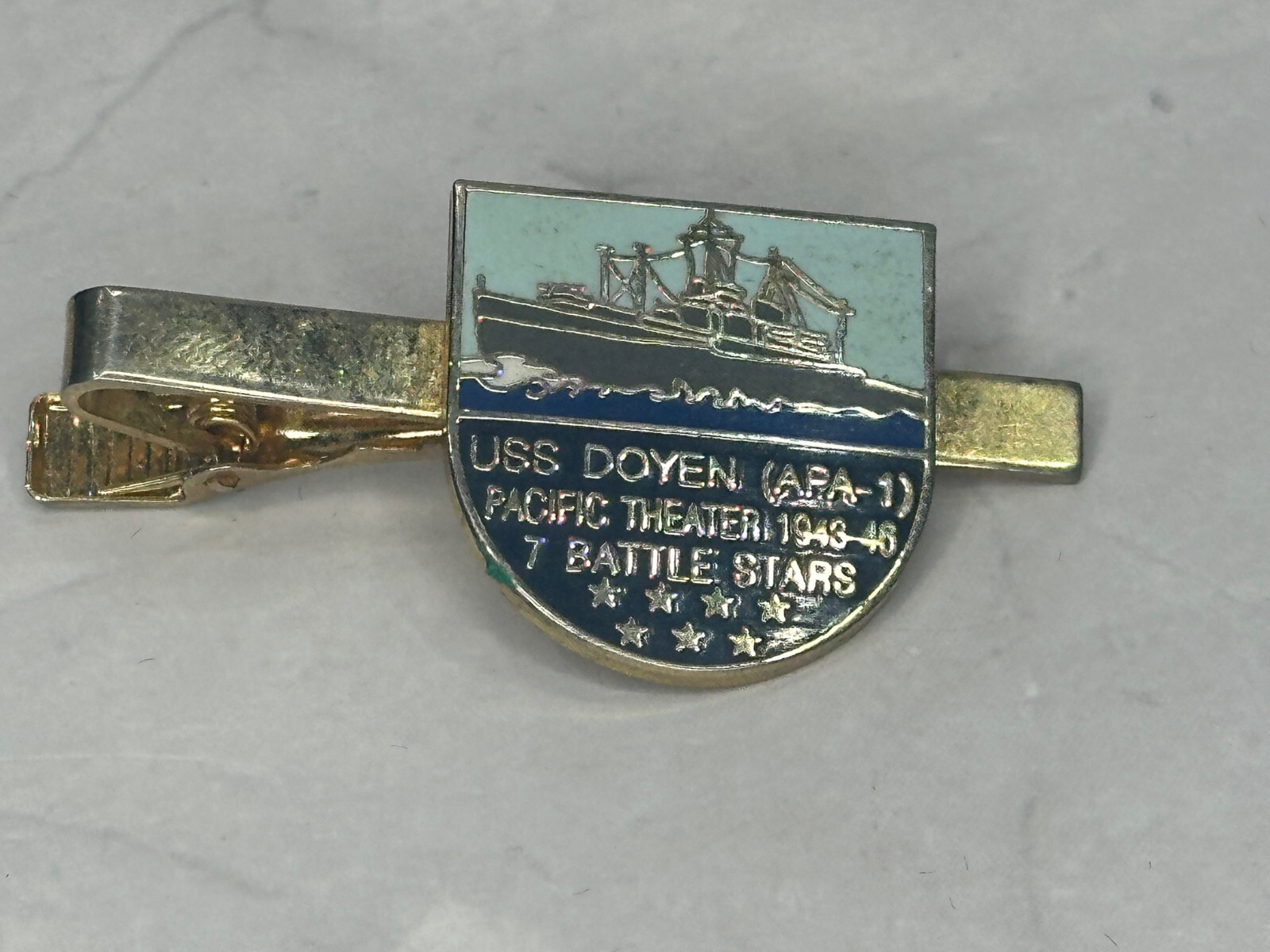 Vintage USS Doyen Pacific Theatre 1943-46 7 Battle Stars Bar Tie Clip