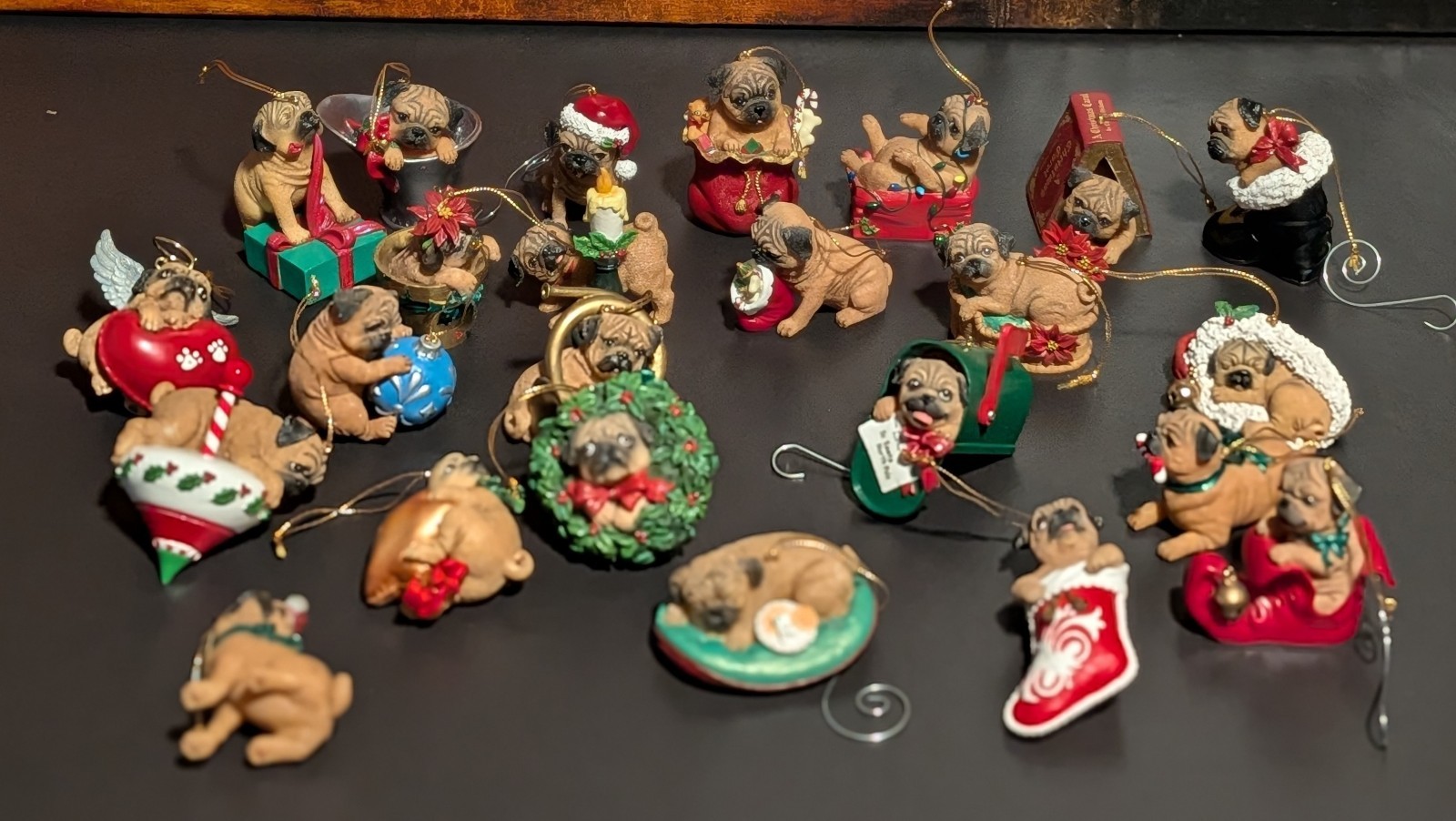 Lot of 24 Danbury Mint Pugs & Kisses Christmas Ornaments