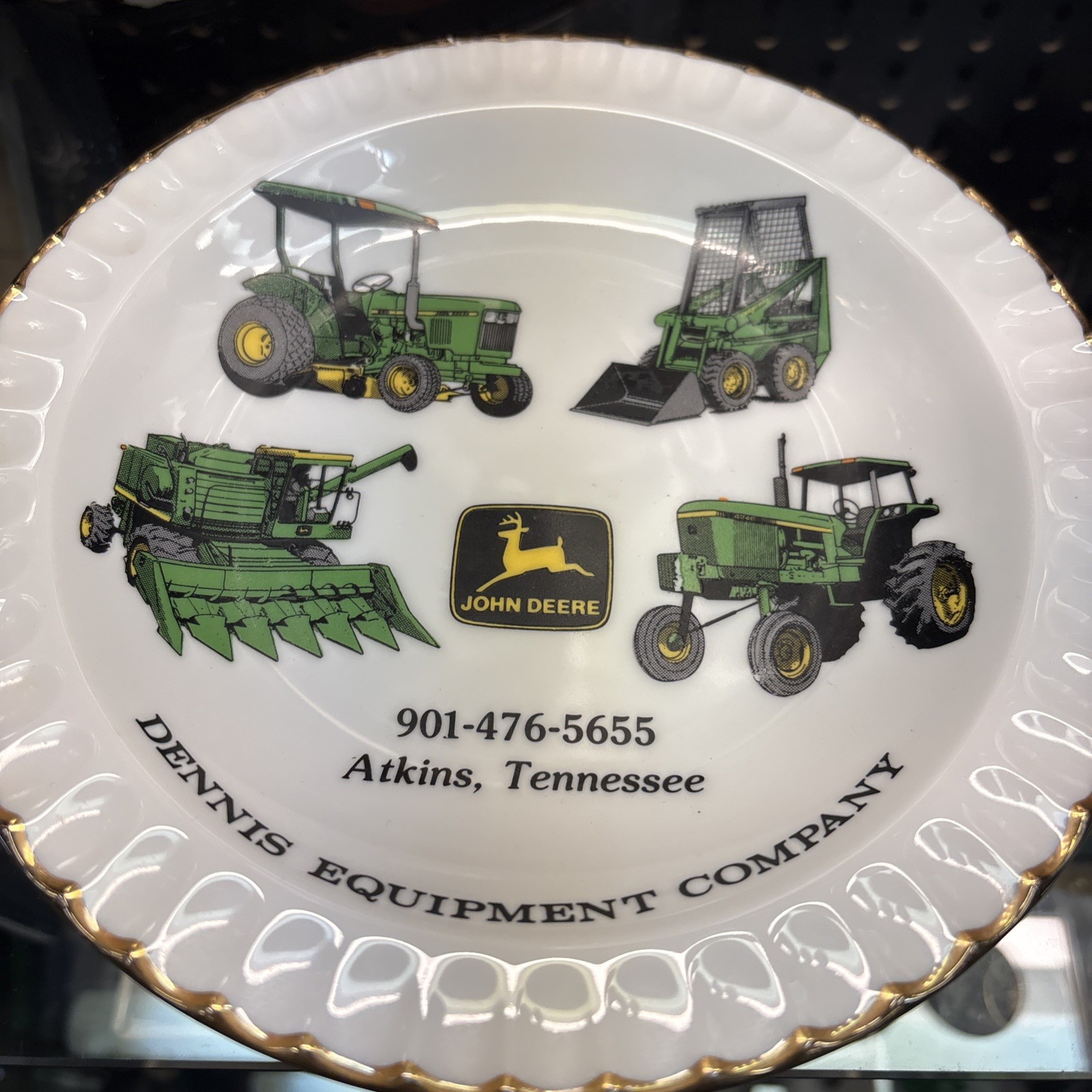 Vtg JOHN DEERE Metal AshtrayDennis Equipment FARM EQUIP. Atkins TN 