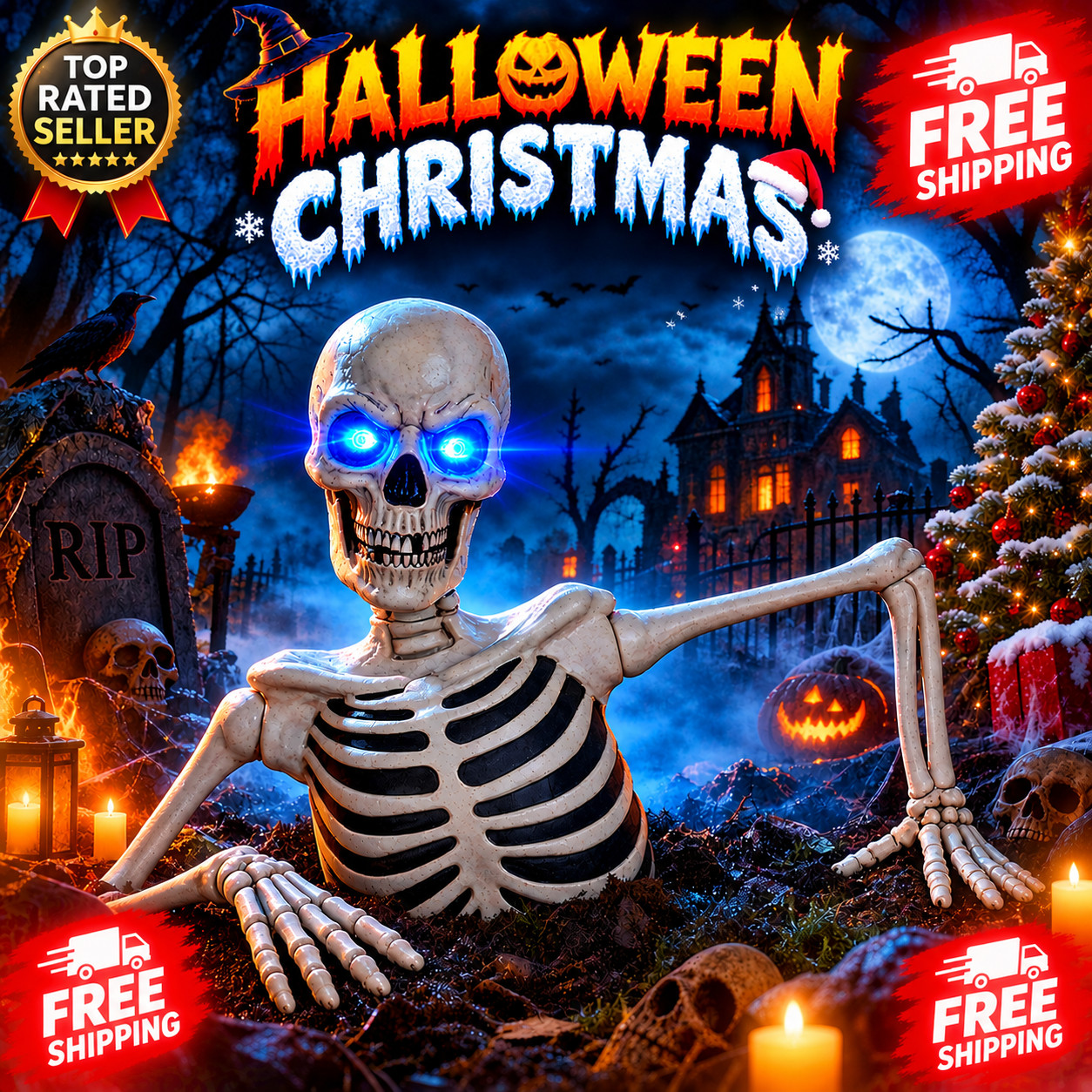 Halloween Giant Ground Gr5ft (1.6m) Ground Breaking Skeleton With Lights Sounds