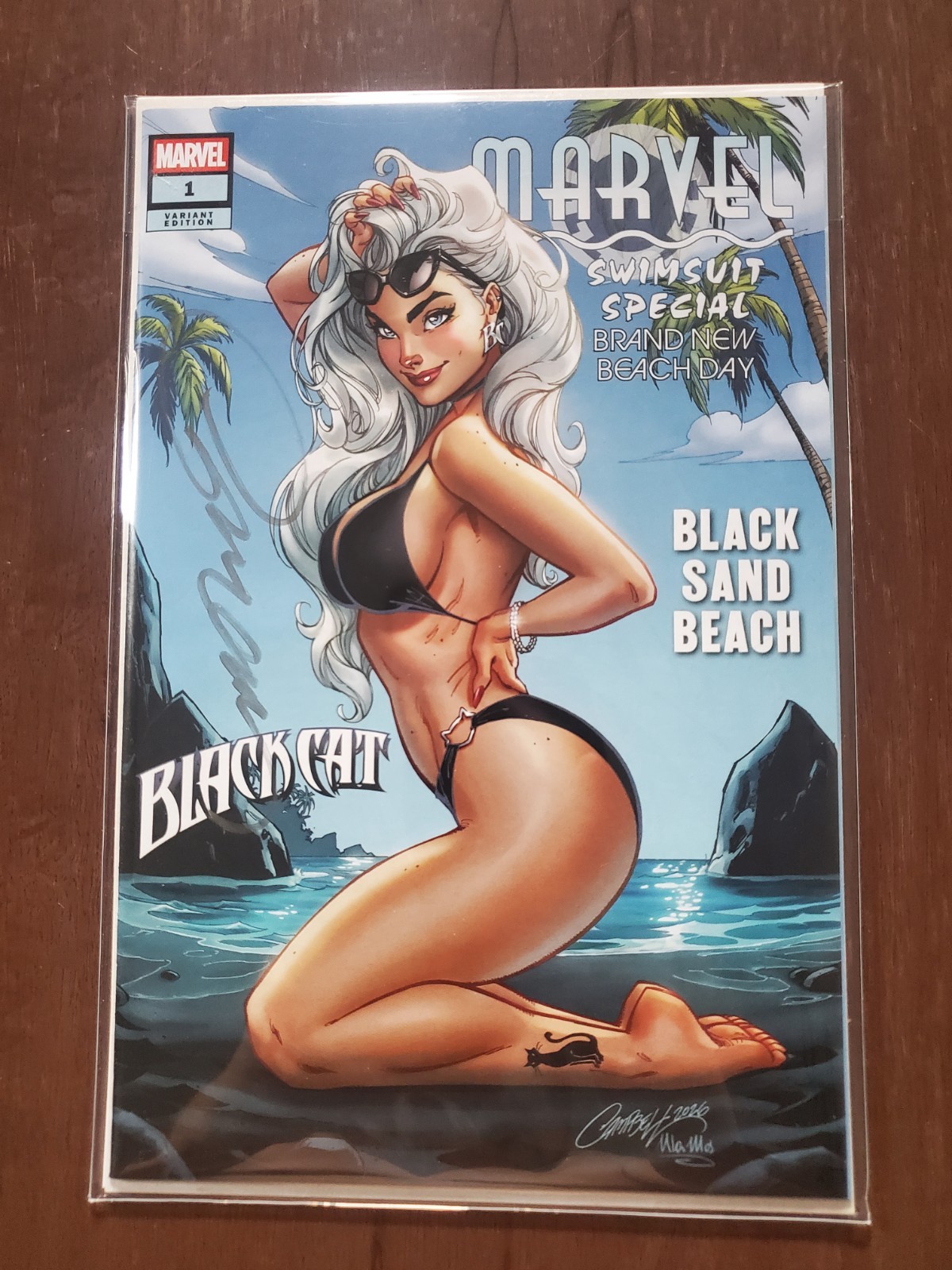 MARVEL SWIMSUIT BEACH DAY #1 BLACK CAT SIGNED J Scott Campbell NM+ w/ COA