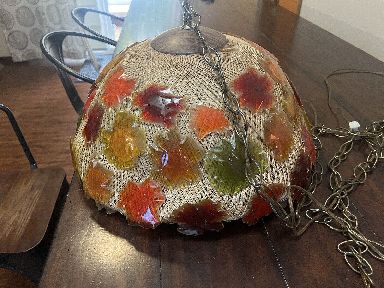 Vtg 60's MCM Chunky Lucite Earthtone Colors  Rock Candy Swag Hanging Lamp Large