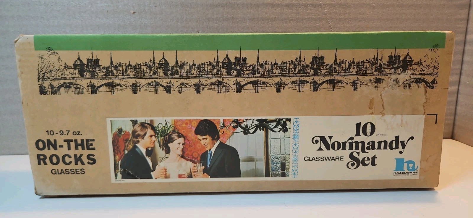 Hazelware Normandy Green 10pc On The Rocks Glasses Set MCM Barware 9.7oz Vintage