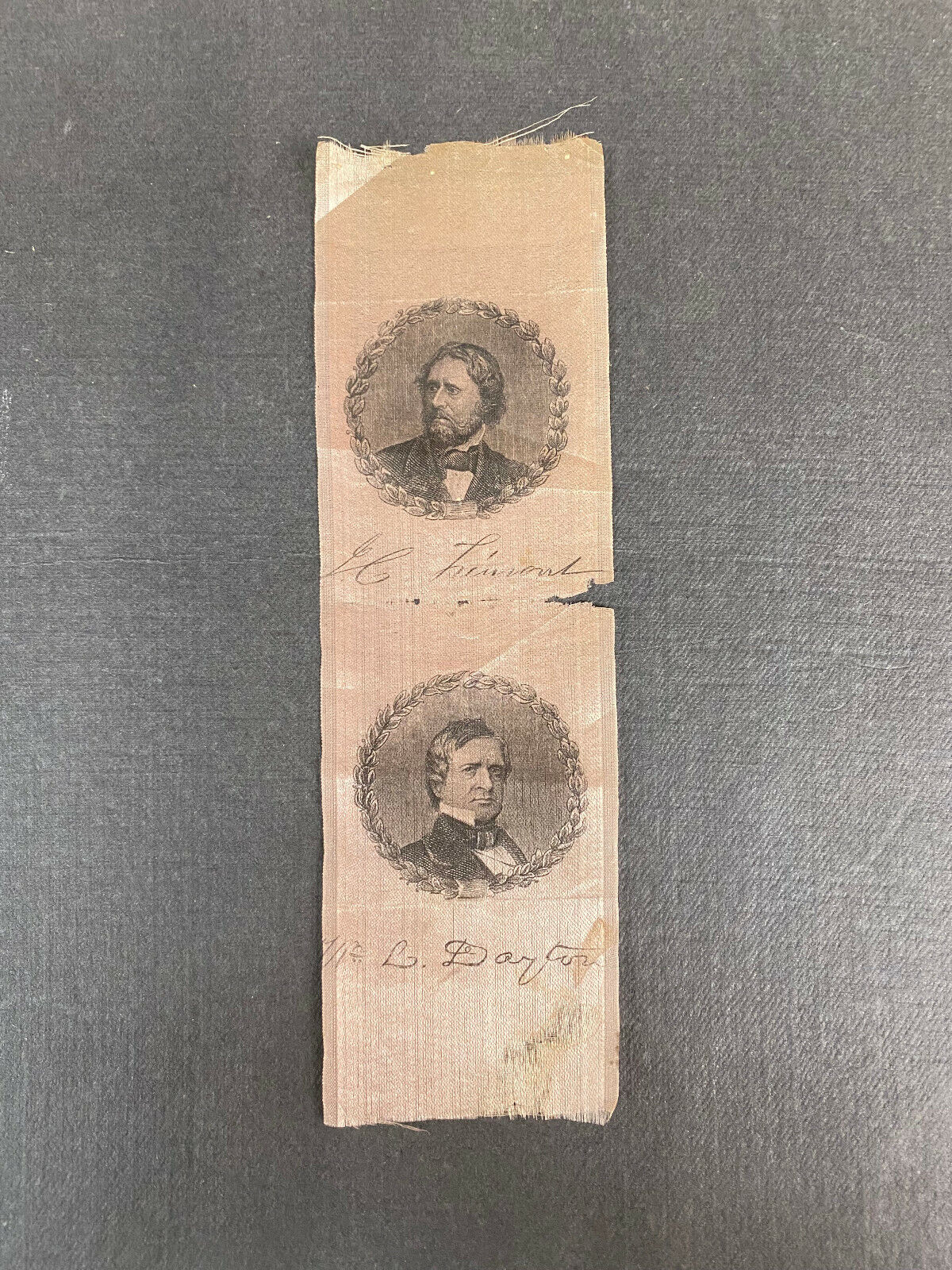 John C. Fremont and William L. Dayton presidential campain silk ribbon, 1856