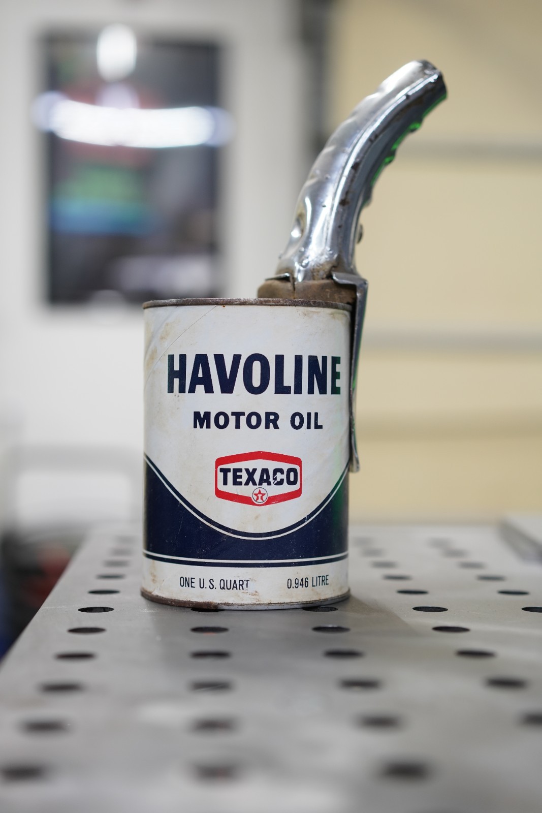 Vintage Texaco Havoline 1 Quart Motor Oil Tin Can with Huffman #1009 Canspout