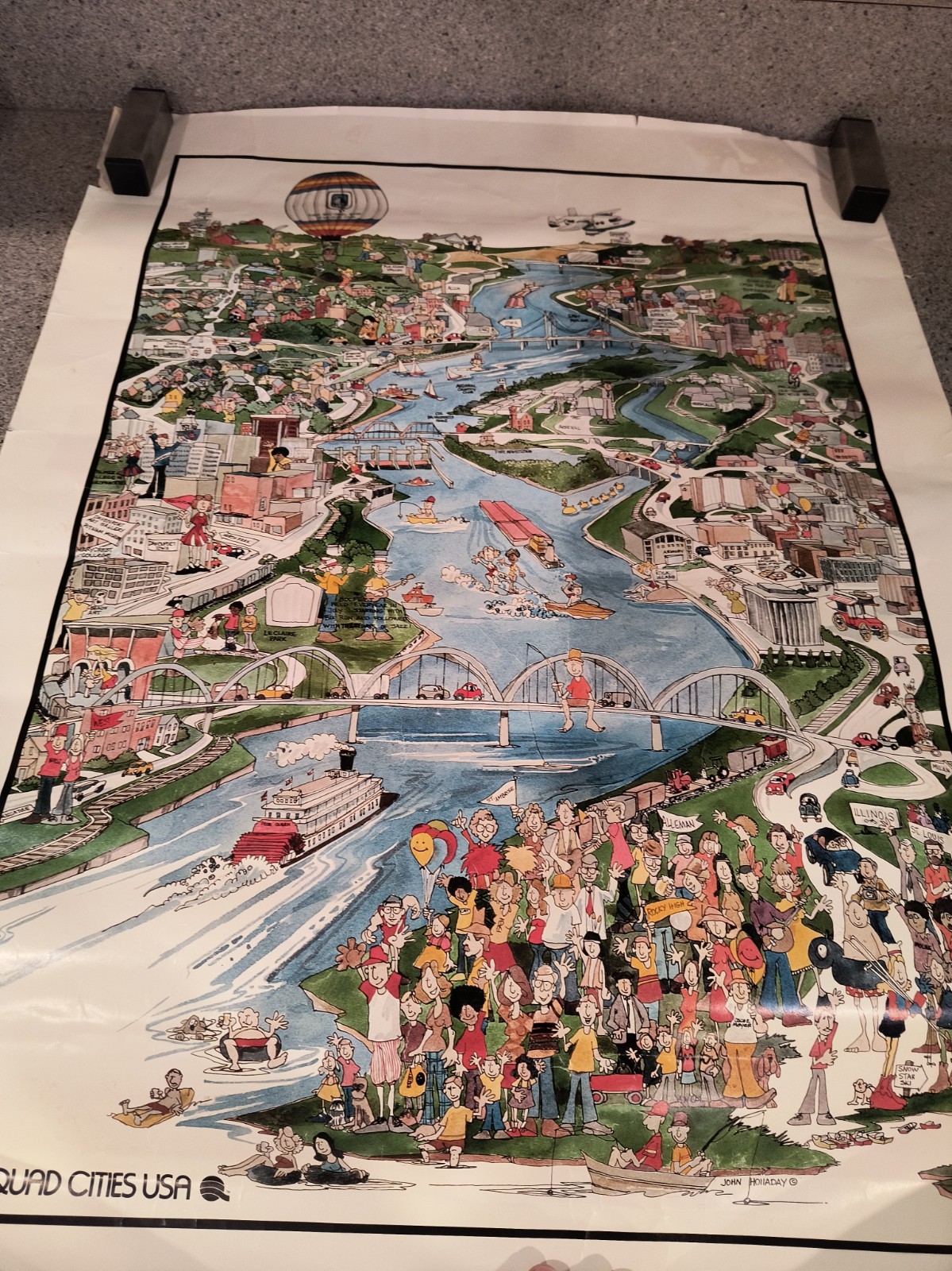 Vintage John Holladay Print Cartoon Poster The Quad Cities 22 Vintage John Holladay Print Cartoon Poster The Quad Cities 22