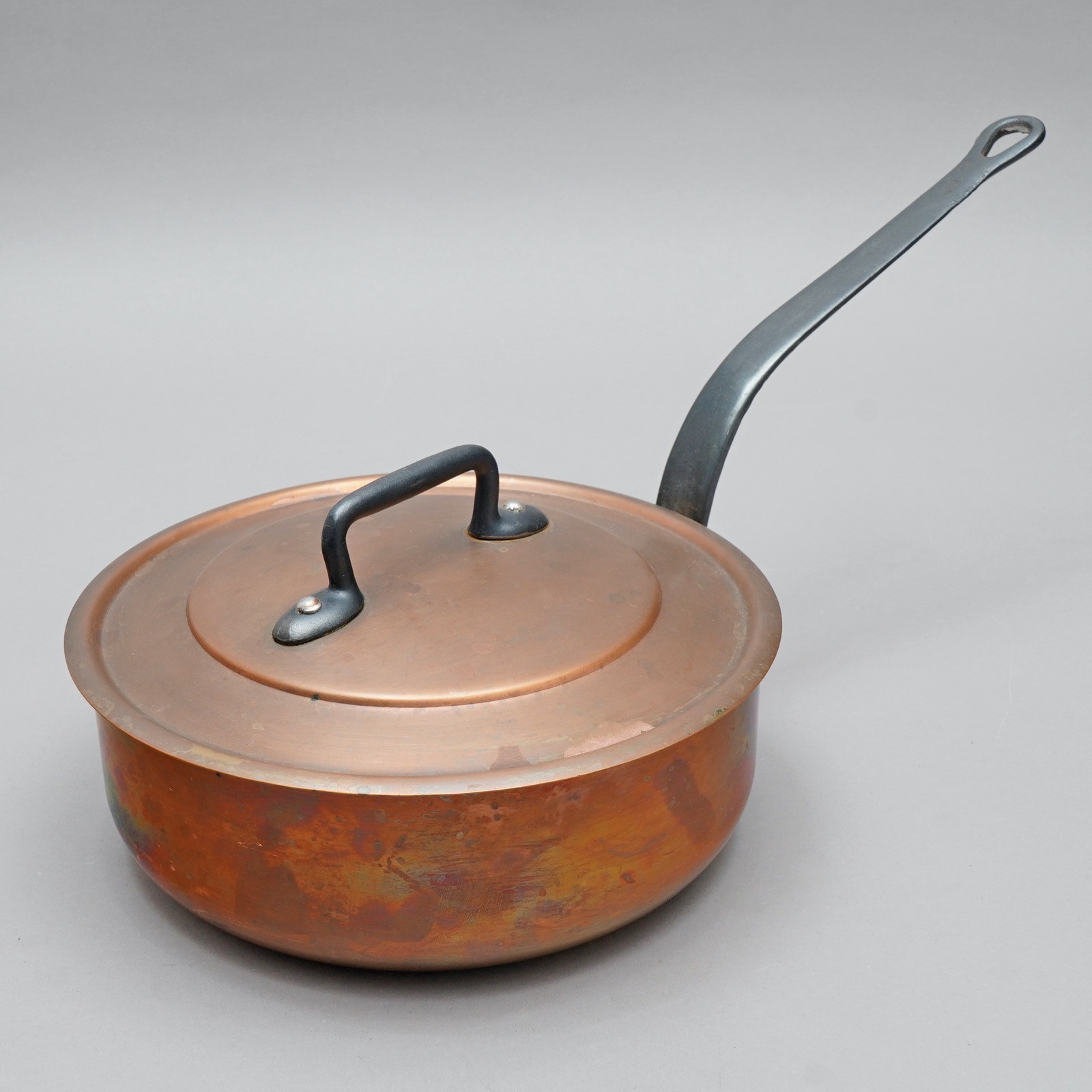 Vintage Copper Sauté Pan With Lid 24.5 cm 3.5 kg Cast Iron 2-Piece