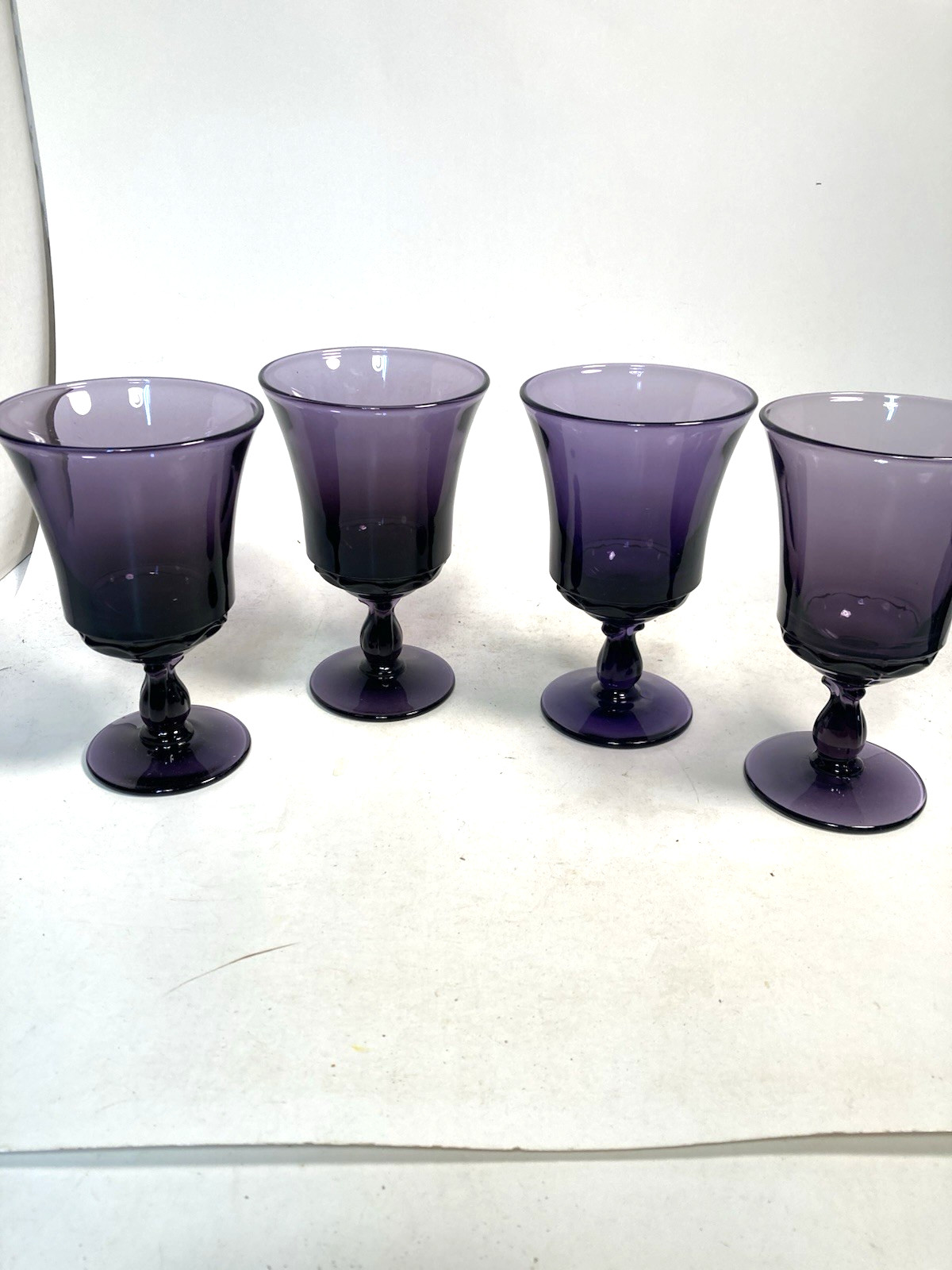 Fostoria Century, TALL STEM drinking glasses, set of 4, Purple, irradiated Fostoria Century, TALL STEM drinking glasses, set of 4, Purple, irradiated