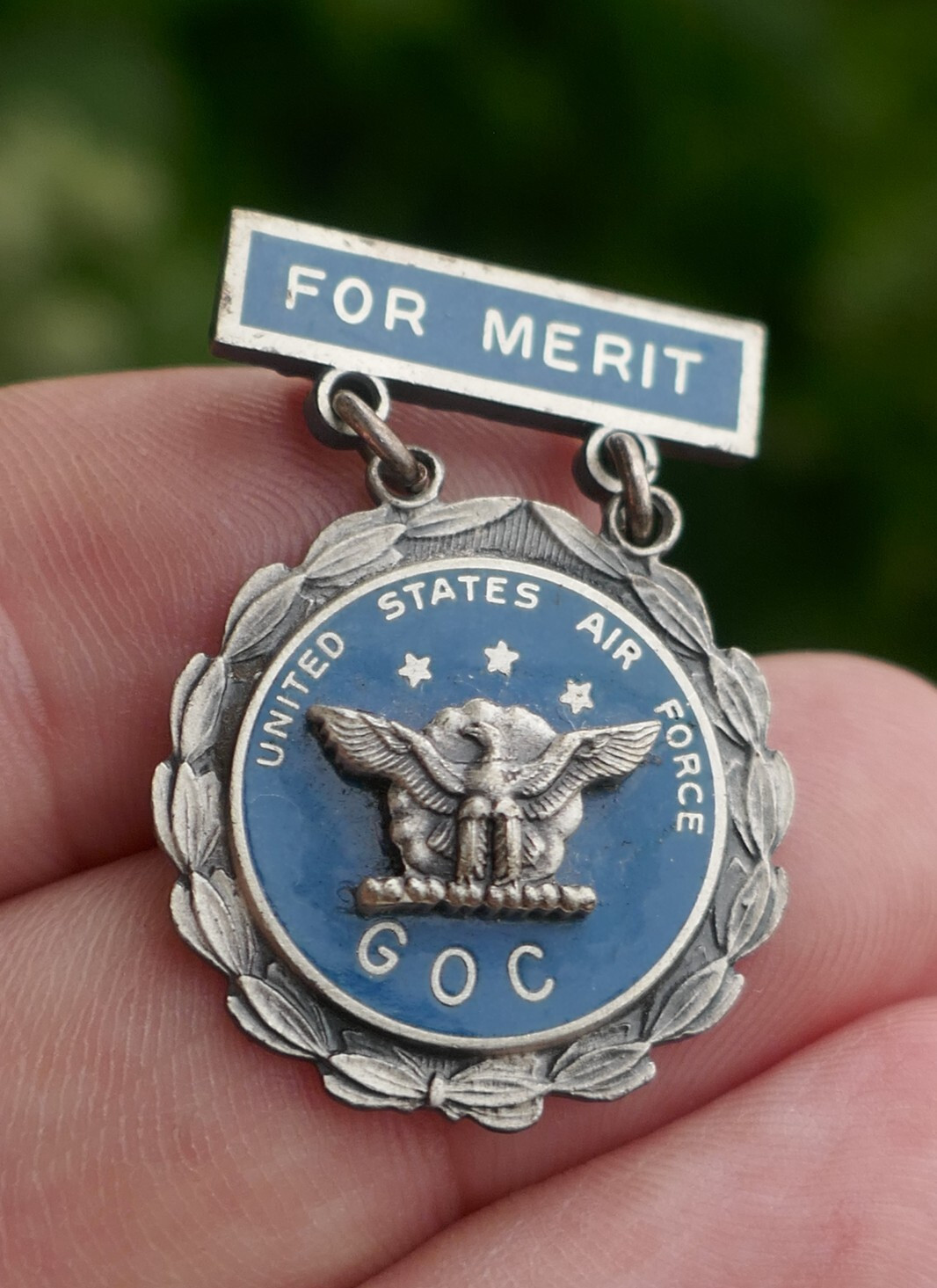 Vintage Sterling Silver & Enameled United States Air Force G.O.C. For Merit Pin