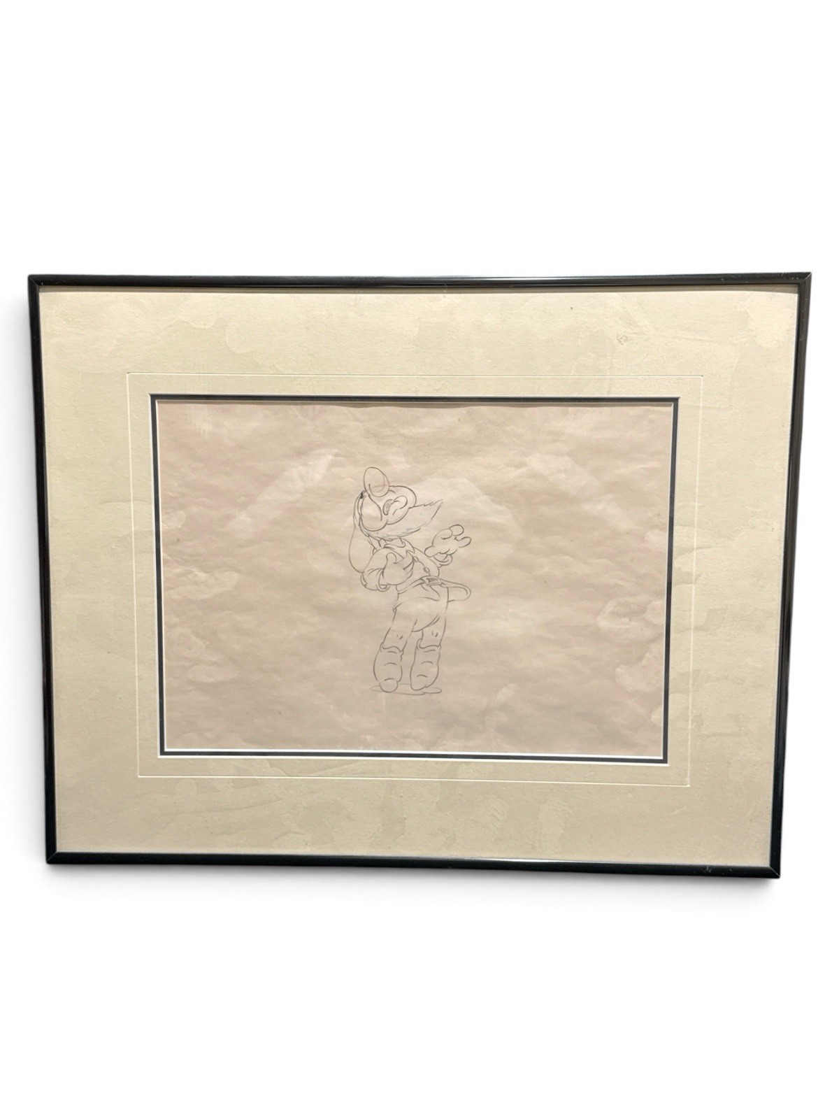 1937 Disney Snow White Sneezy Original Animation Pencil Drawing Framed COA