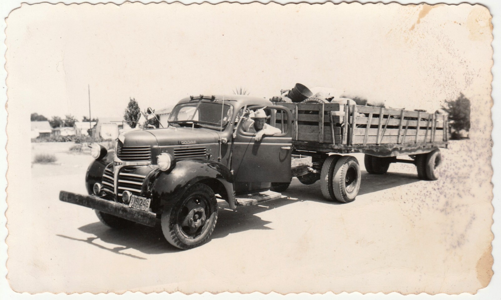 1948-53 Dodge B-Series Pilothouse Stake Truck Driver Vintage Snapshot Photo